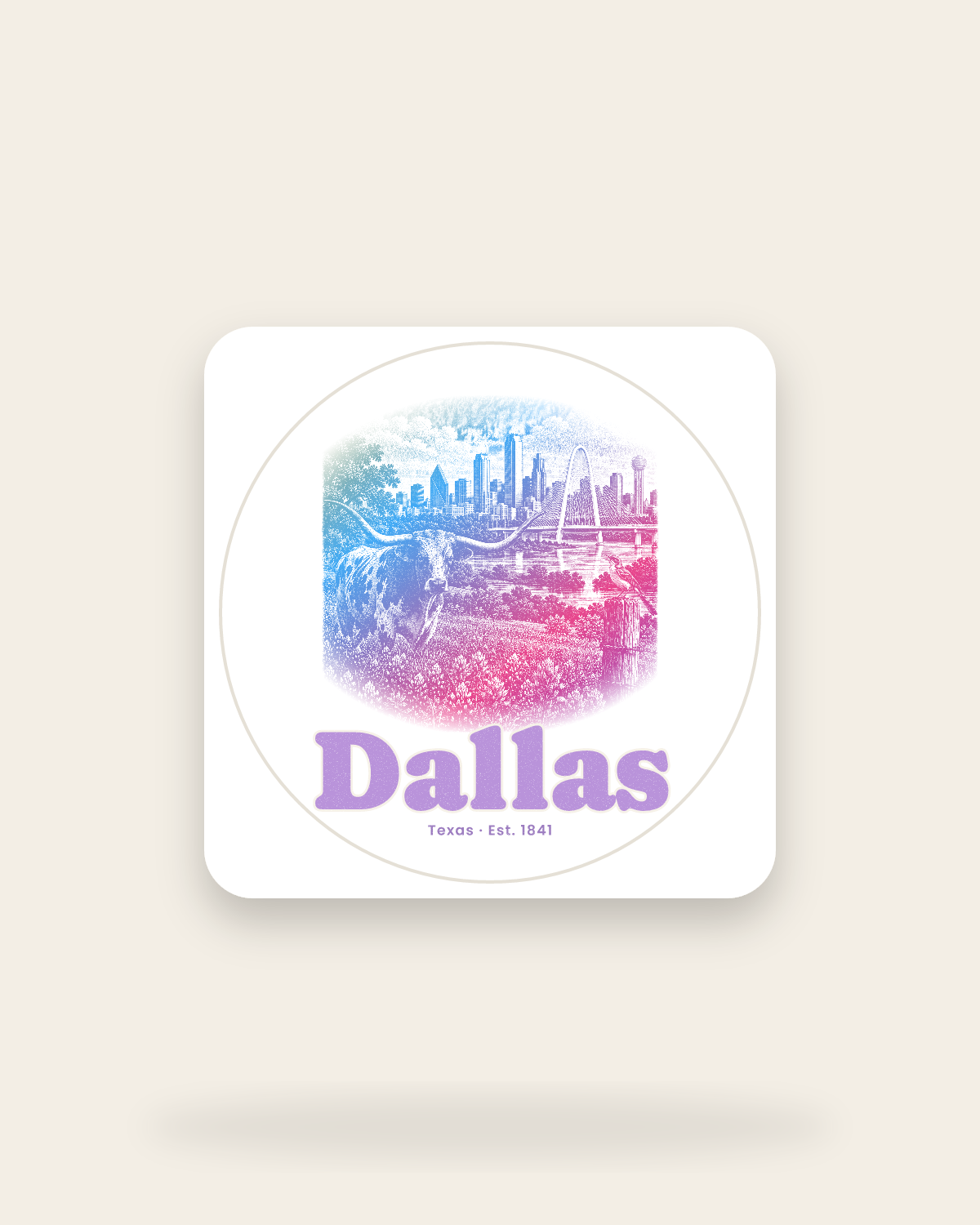 Dallas Bluebonnet Longhorn Kiss-Cut Sticker in White