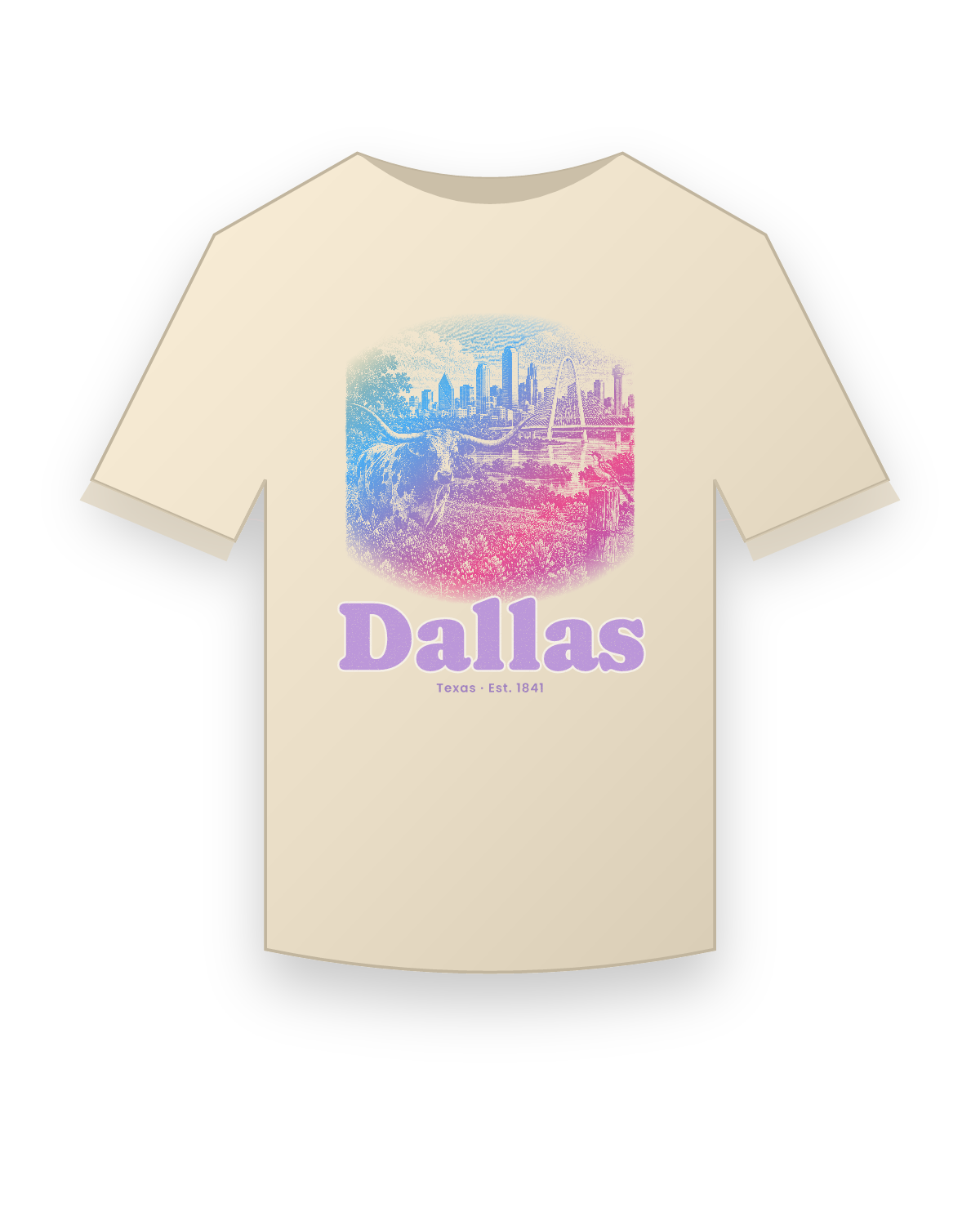 Dallas Bluebonnet Longhorn Organic Cotton Tee in Natural