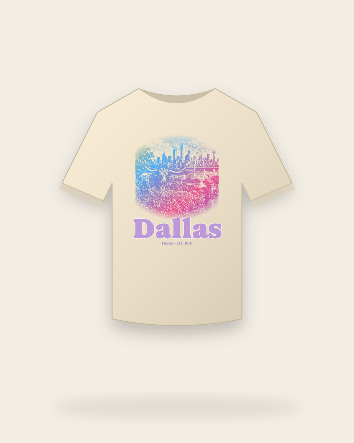 Dallas Bluebonnet Longhorn Classic Tee in Natural