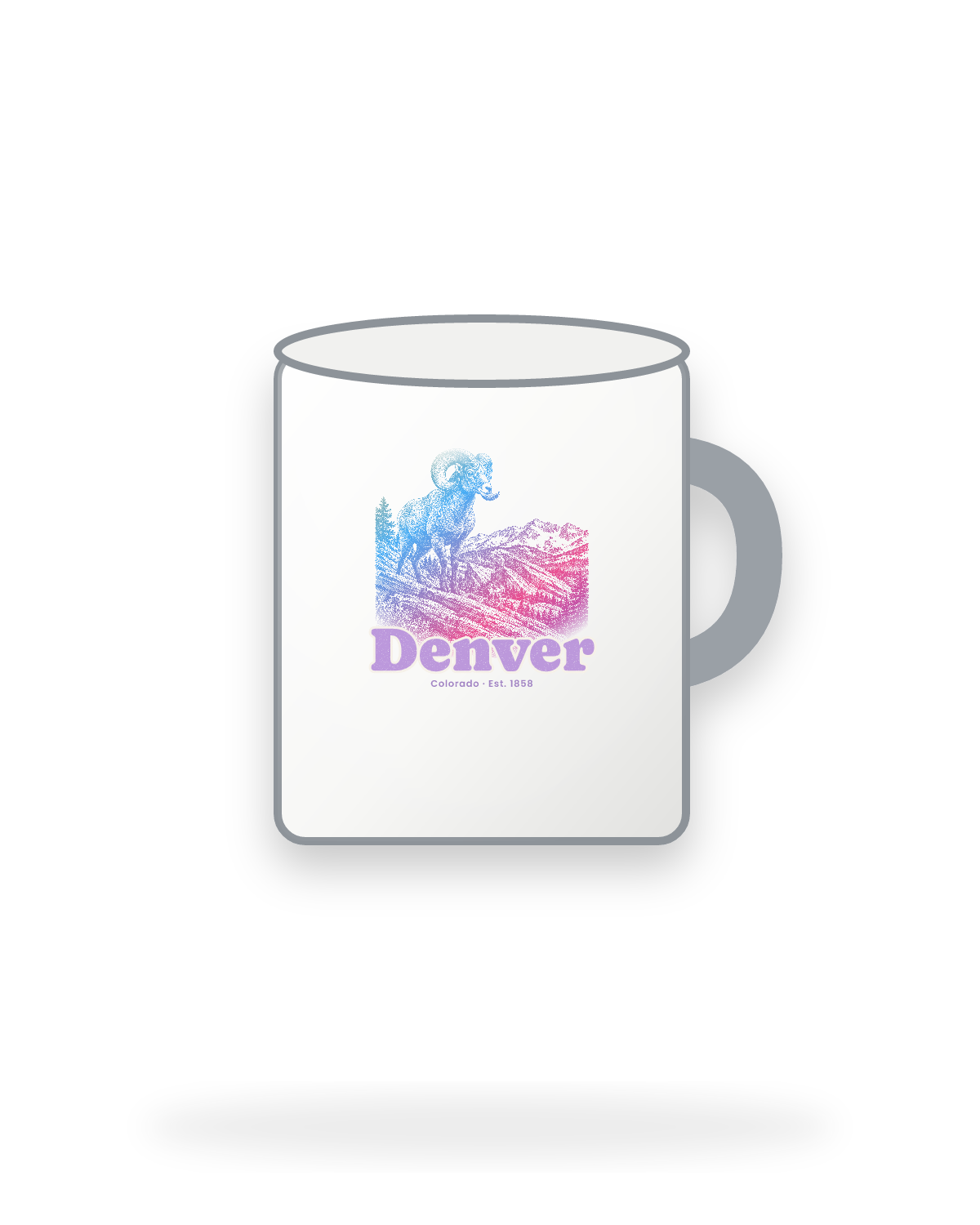 Denver Bighorn Ram Enamel Camp Mug in White
