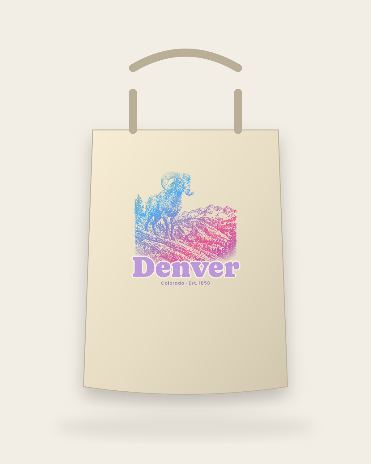 Denver Bighorn Ram Canvas Tote in Beige
