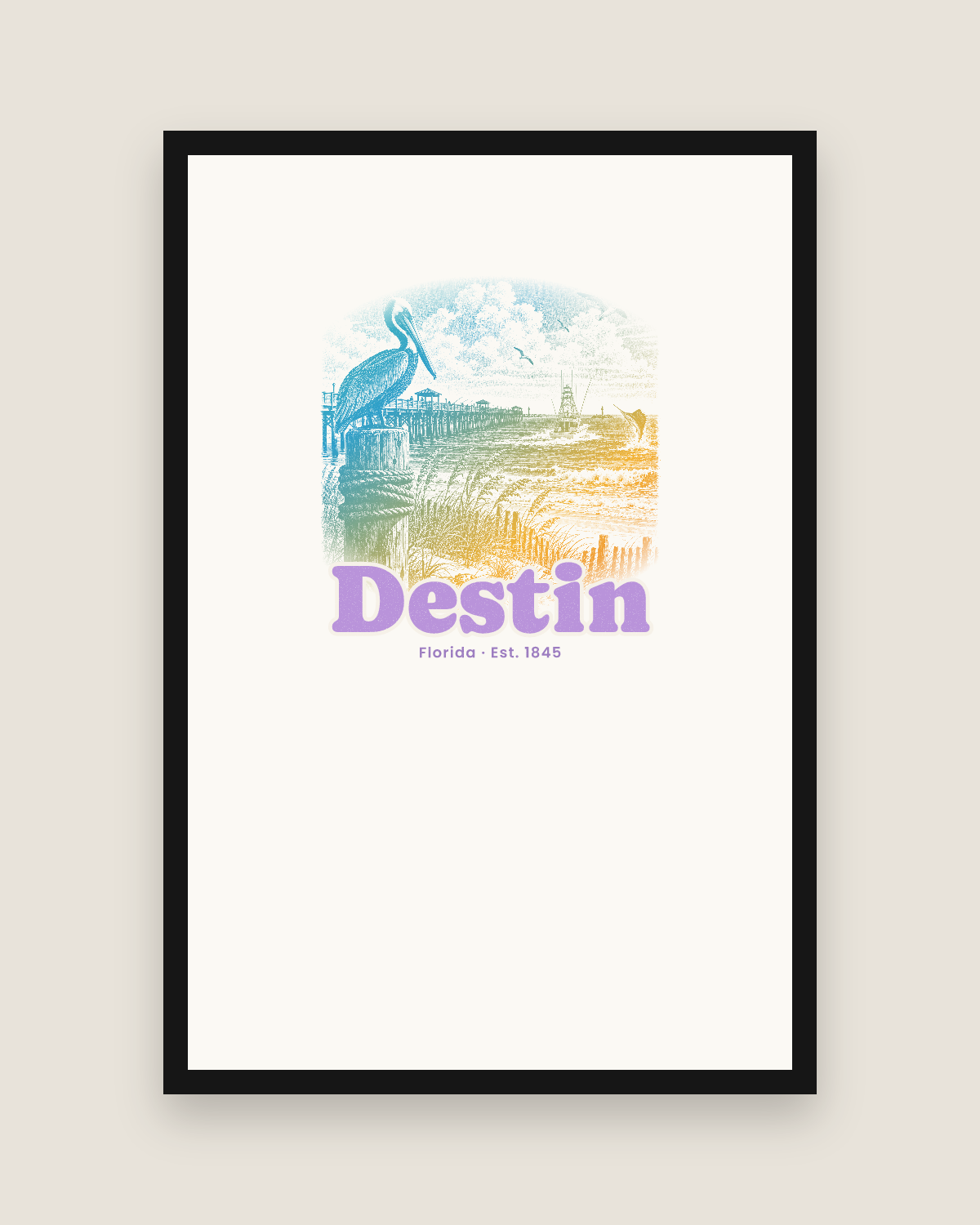 Destin Pier Pelican Matte Poster in White