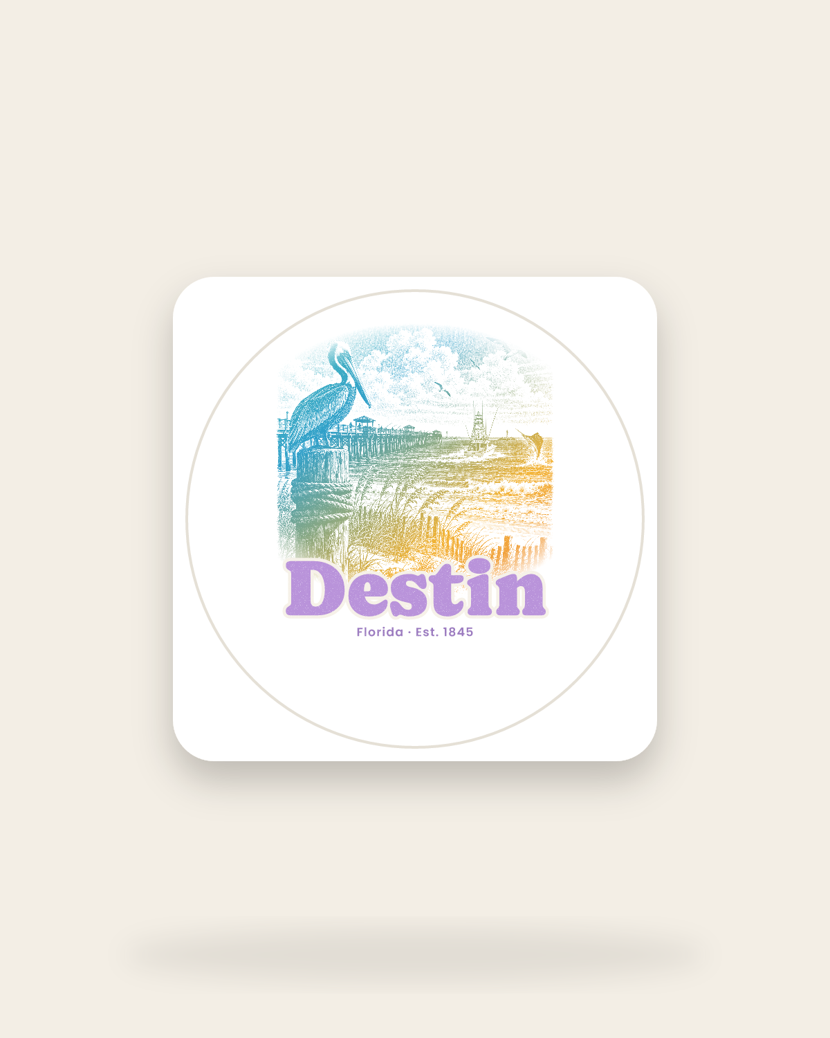 Destin Pier Pelican Kiss-Cut Sticker in White