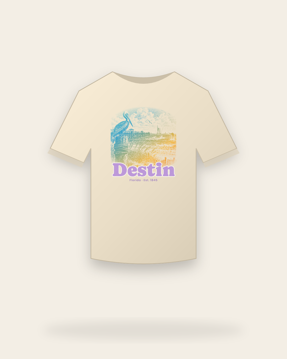 Destin, FL Pier Pelican Classic Tee in Natural