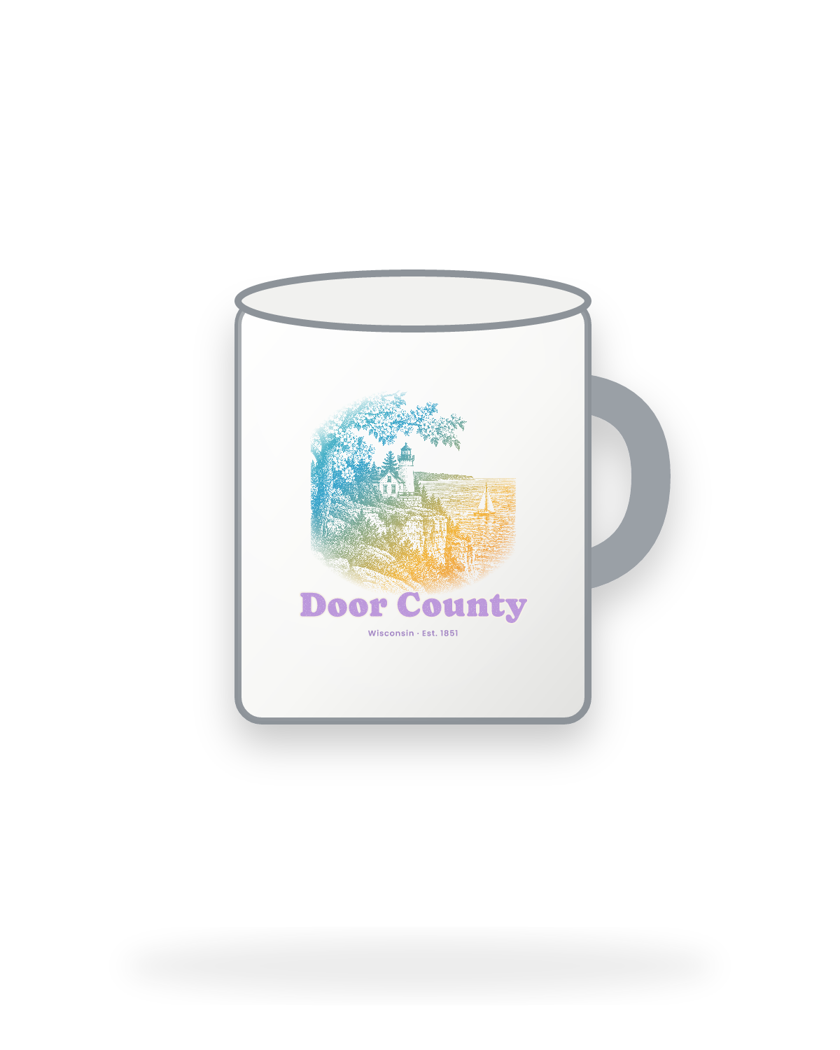 Door County Cherry Blossom Lighthouse Enamel Camp Mug in White