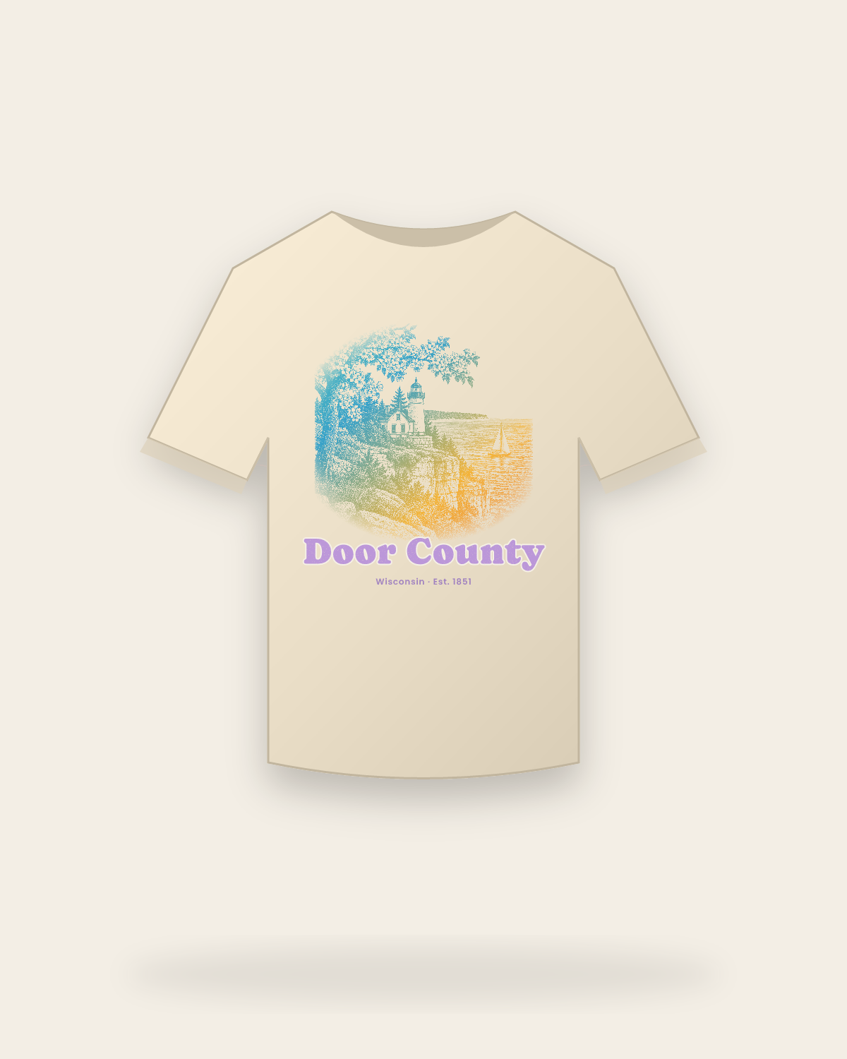 Door County Cherry Blossom Lighthouse Organic Cotton Tee in Natural