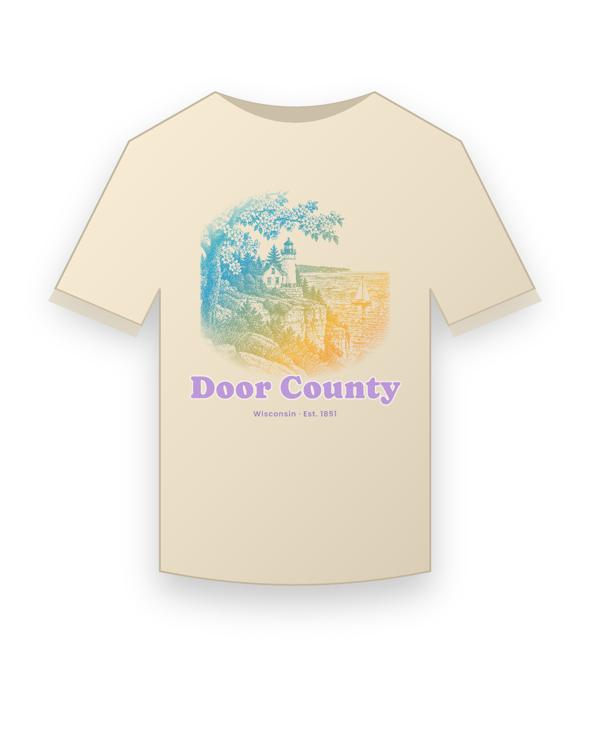 Door County, WI Cherry Blossom Lighthouse Classic Tee in Natural