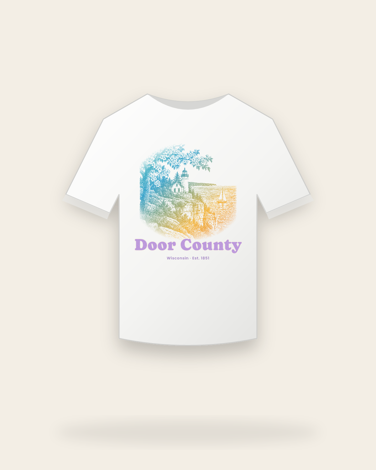 Door County Cherry Blossom Lighthouse Youth Tee in White