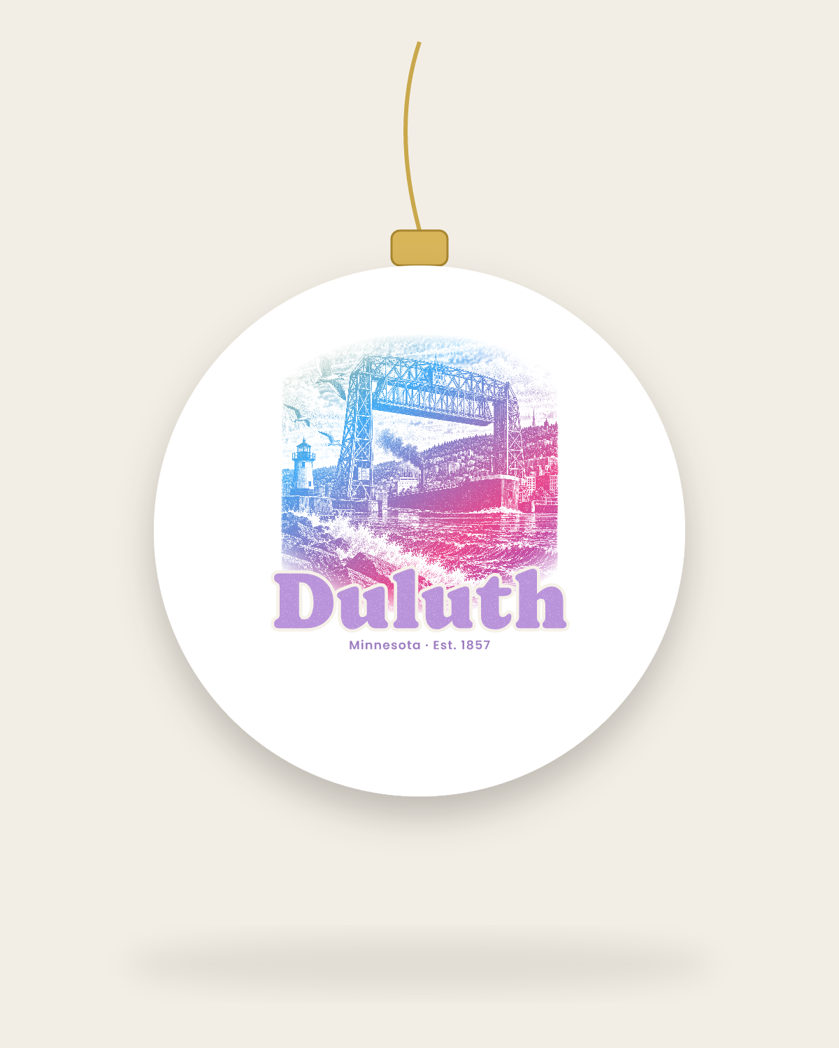 Duluth Lift Bridge Ceramic Ornament in White