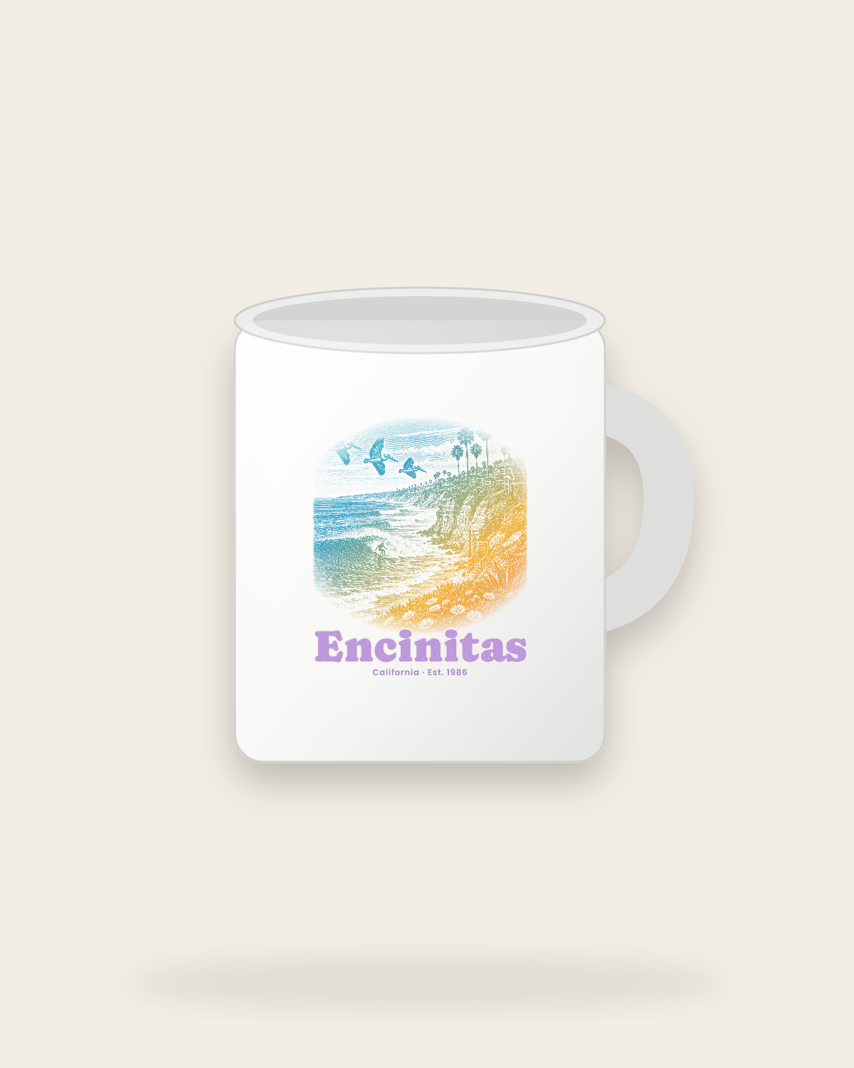 Encinitas Reef Break Ceramic Mug 11oz in White