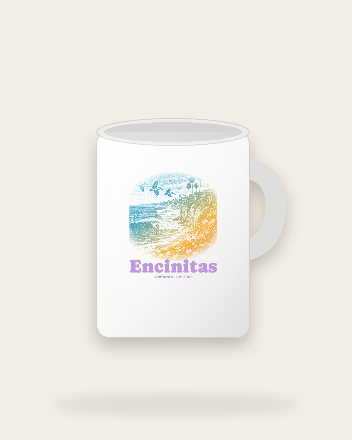 Encinitas Reef Break Ceramic Mug 15oz in White