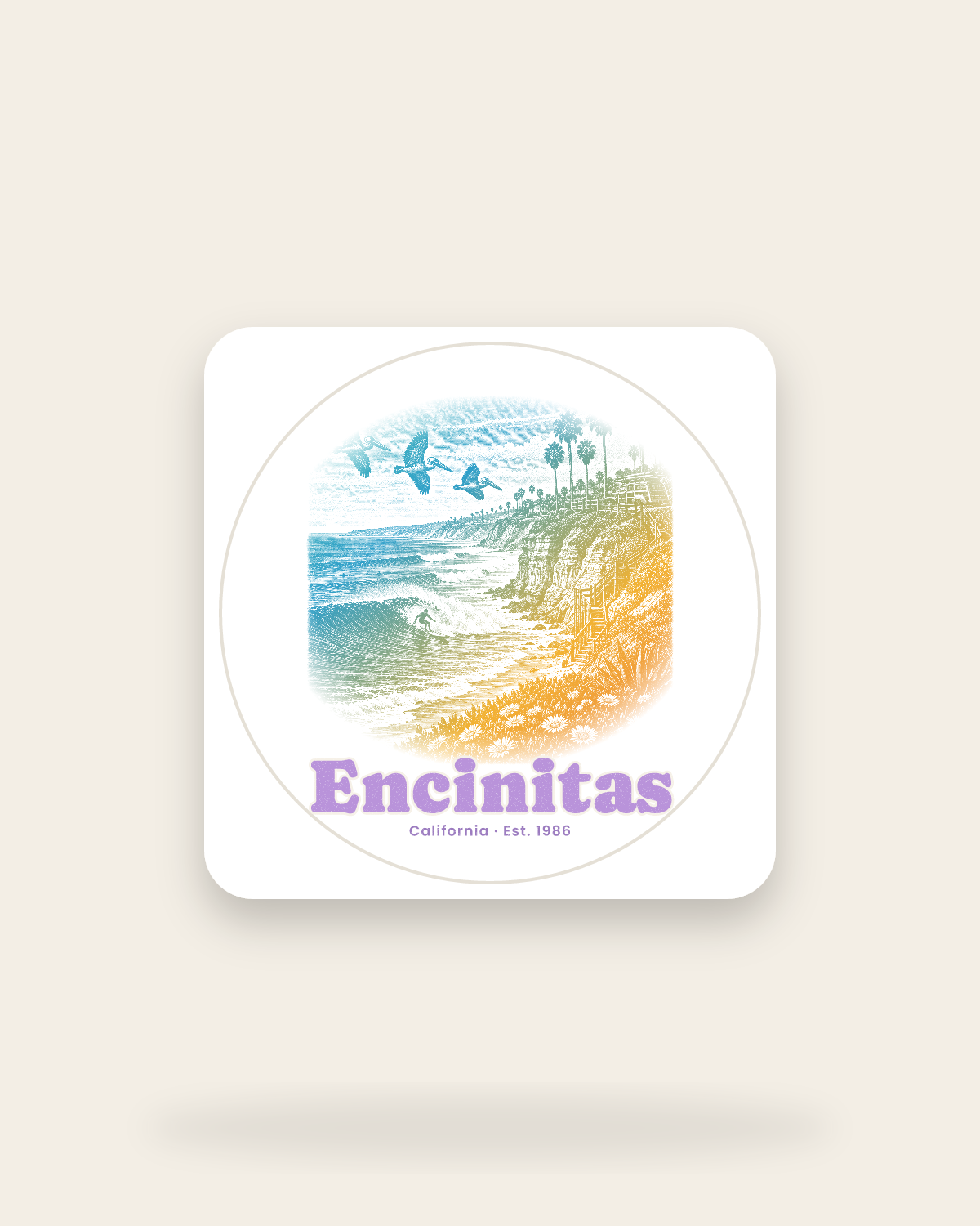 Encinitas Reef Break Kiss-Cut Sticker in White