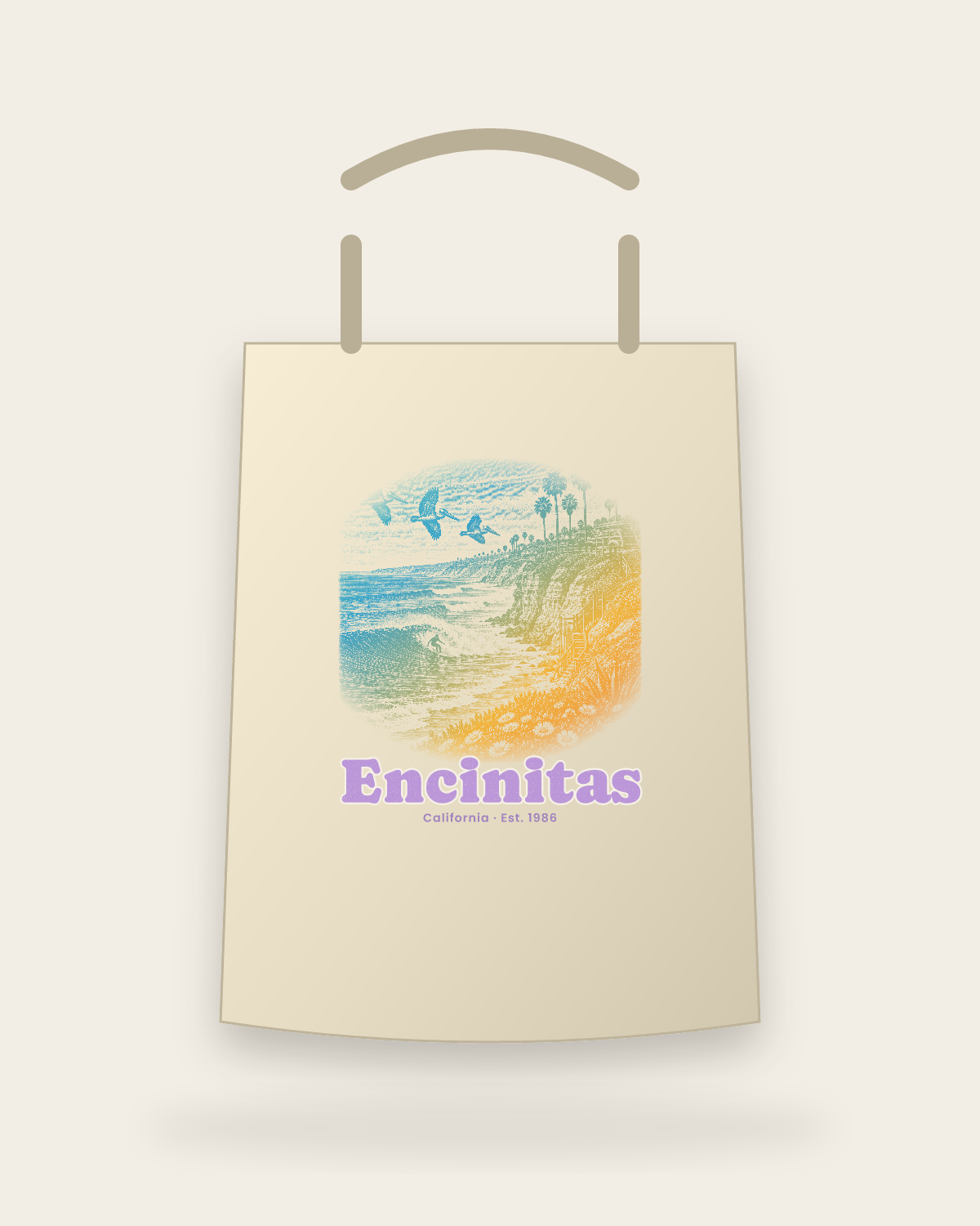 Encinitas Reef Break Canvas Tote in Beige