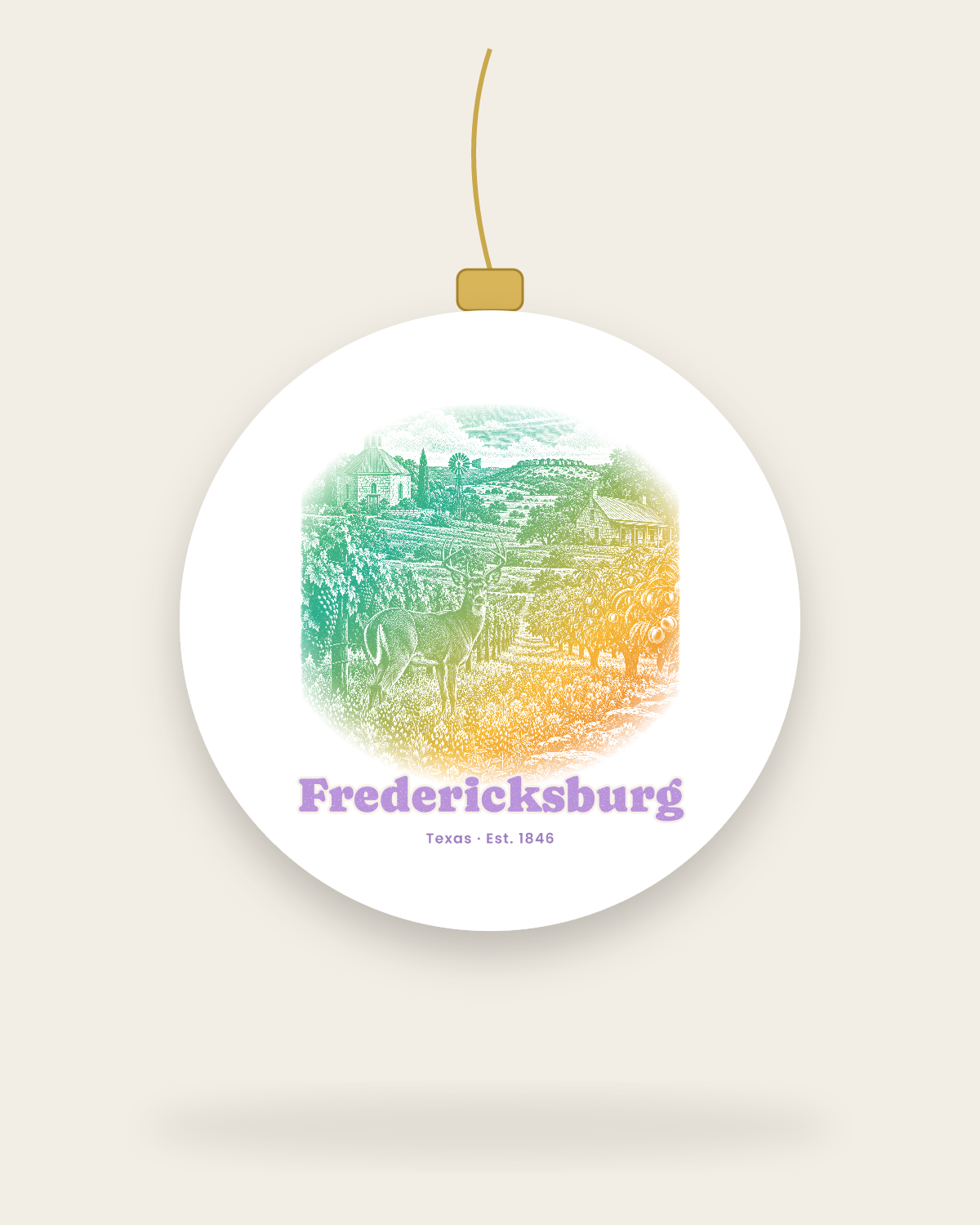 Fredericksburg Hill Country Vines Ceramic Ornament in White