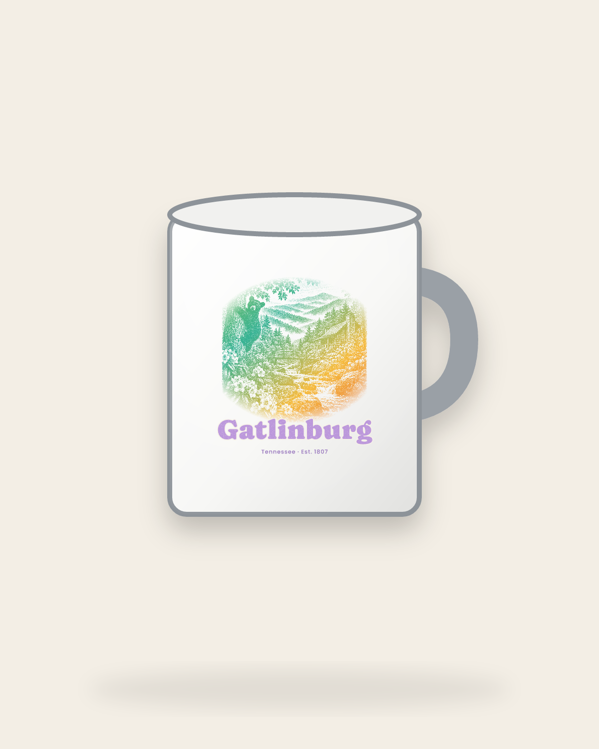 Gatlinburg Cabin Creek Bear Enamel Camp Mug in White