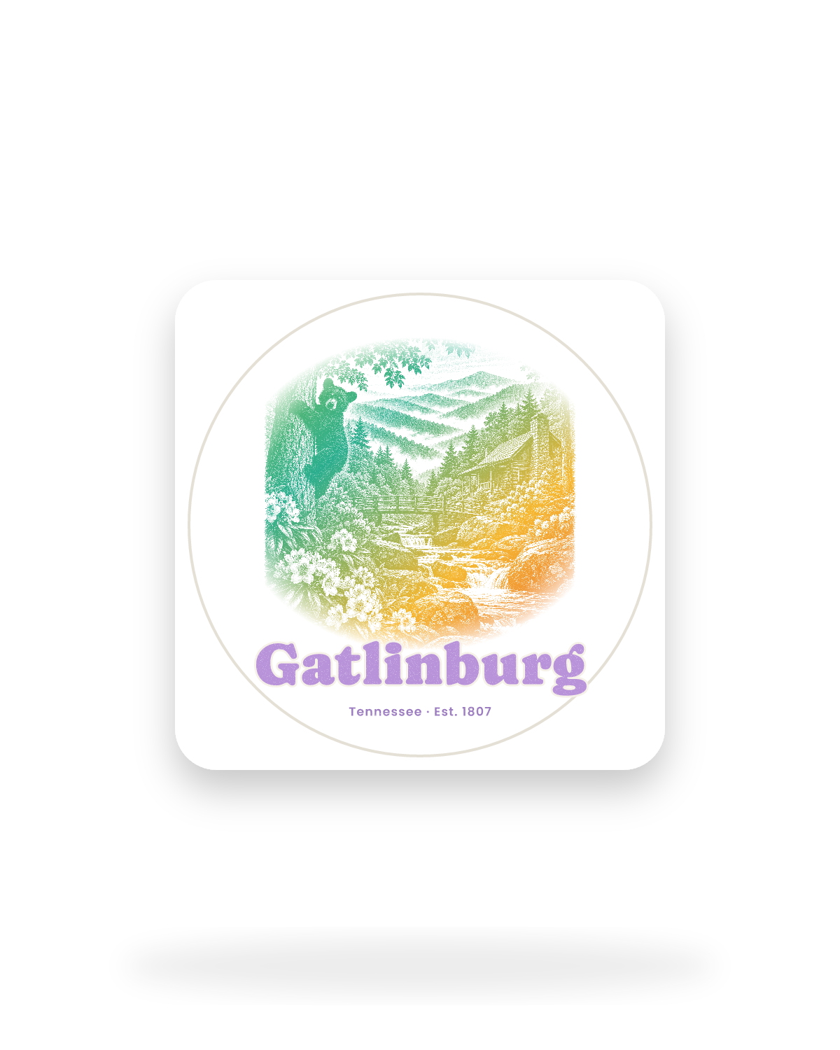Gatlinburg Cabin Creek Bear Kiss-Cut Sticker in White