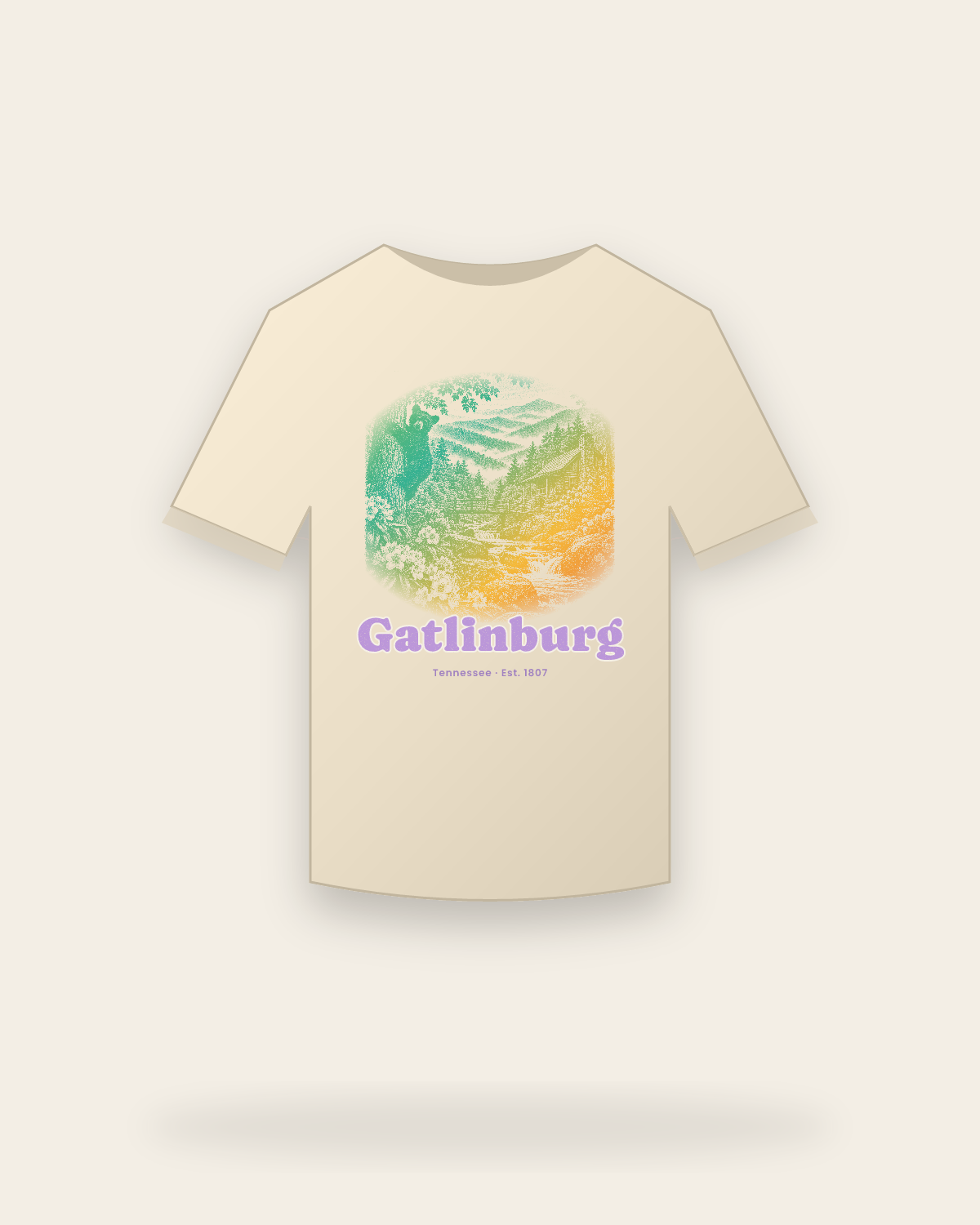 Gatlinburg, TN Cabin Creek Bear Classic Tee in Natural