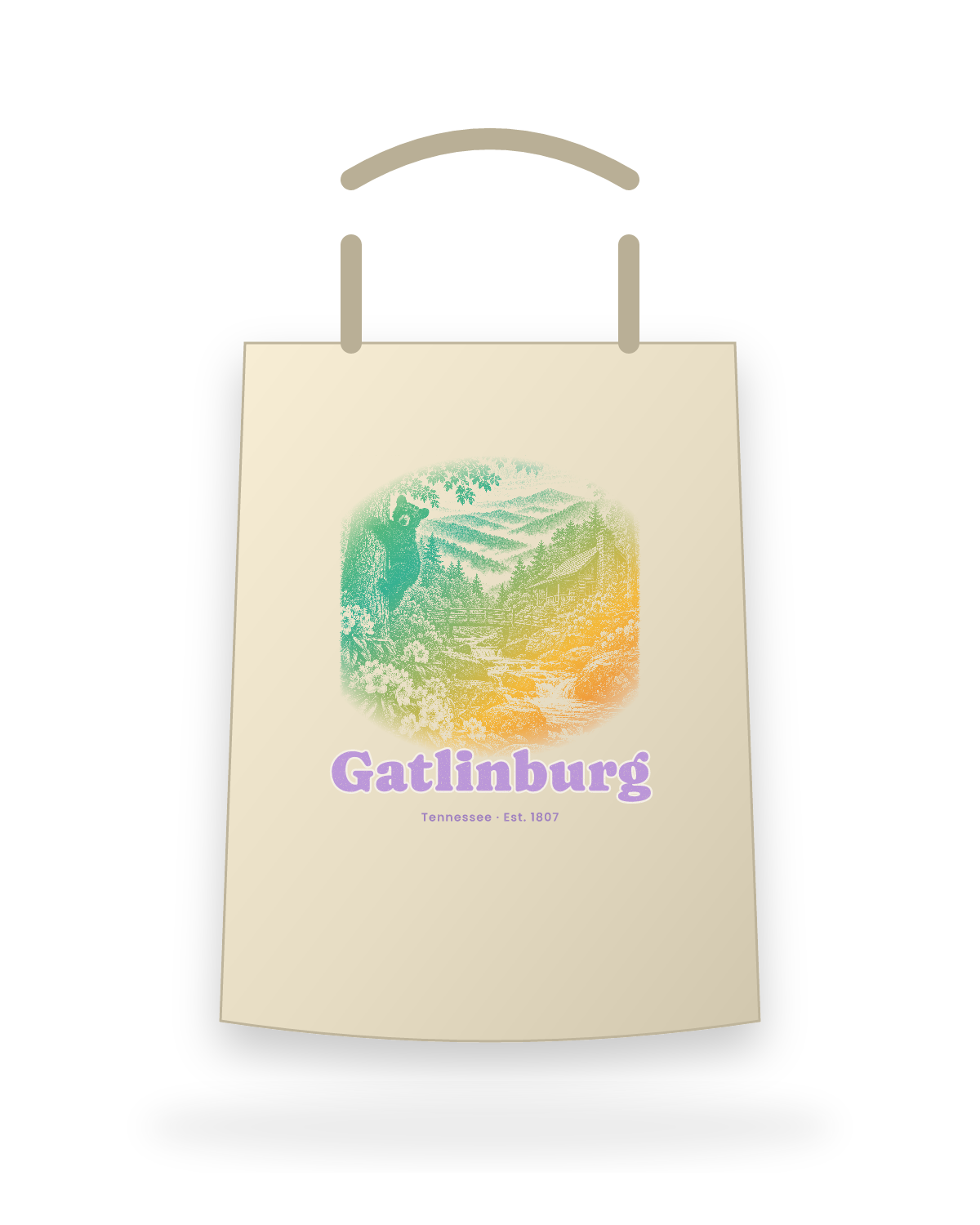 Gatlinburg Cabin Creek Bear Canvas Tote in Beige