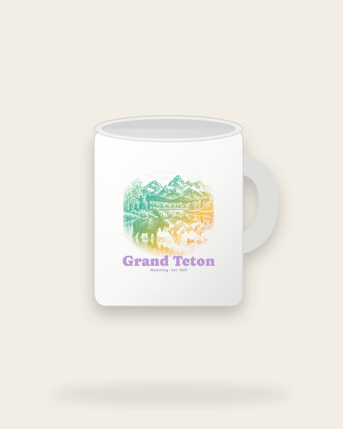 Grand Teton Oxbow Bend Moose Ceramic Mug 11oz in White