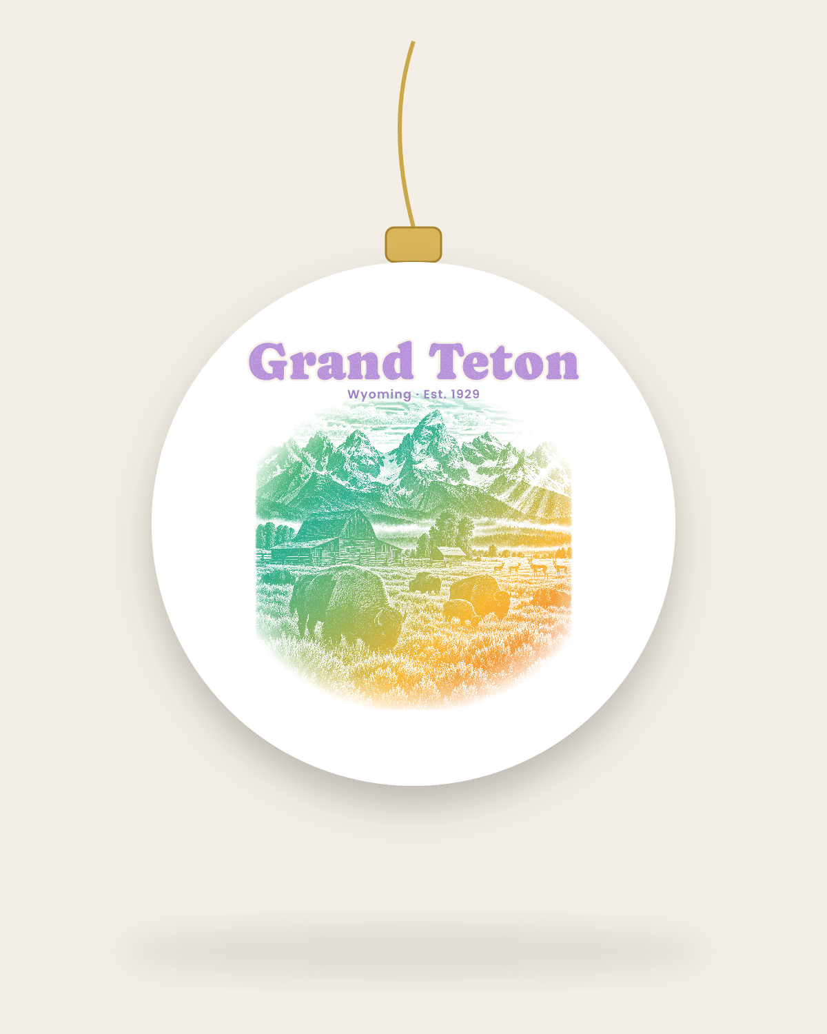 Grand Teton Mormon Row Barns Ceramic Ornament in White