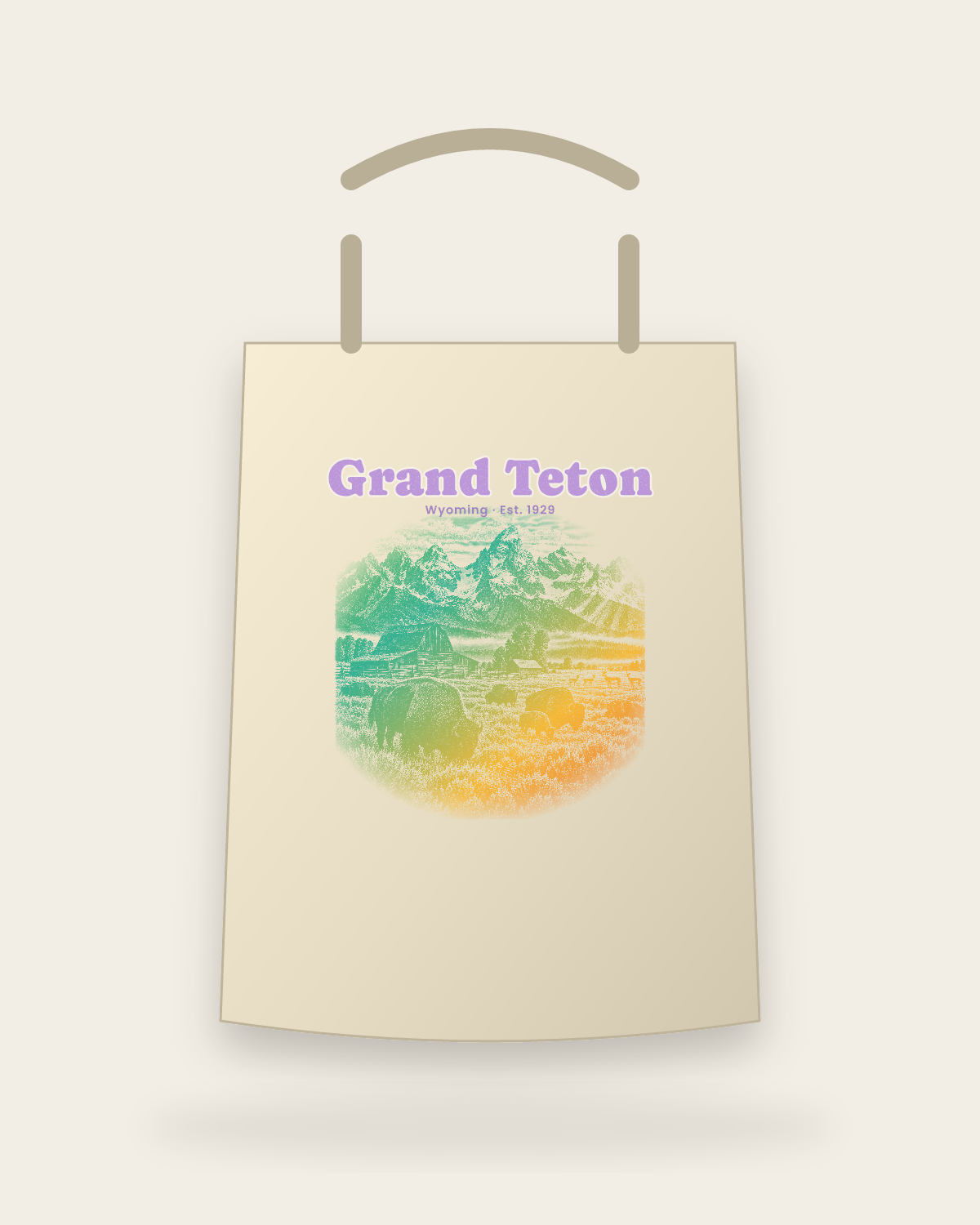 Grand Teton Mormon Row Barns Canvas Tote in Beige