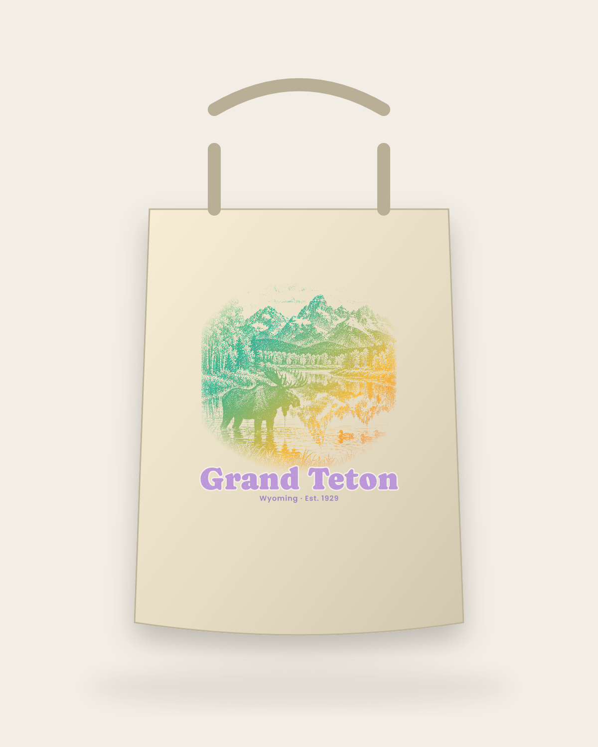Grand Teton Oxbow Bend Moose Canvas Tote in Beige