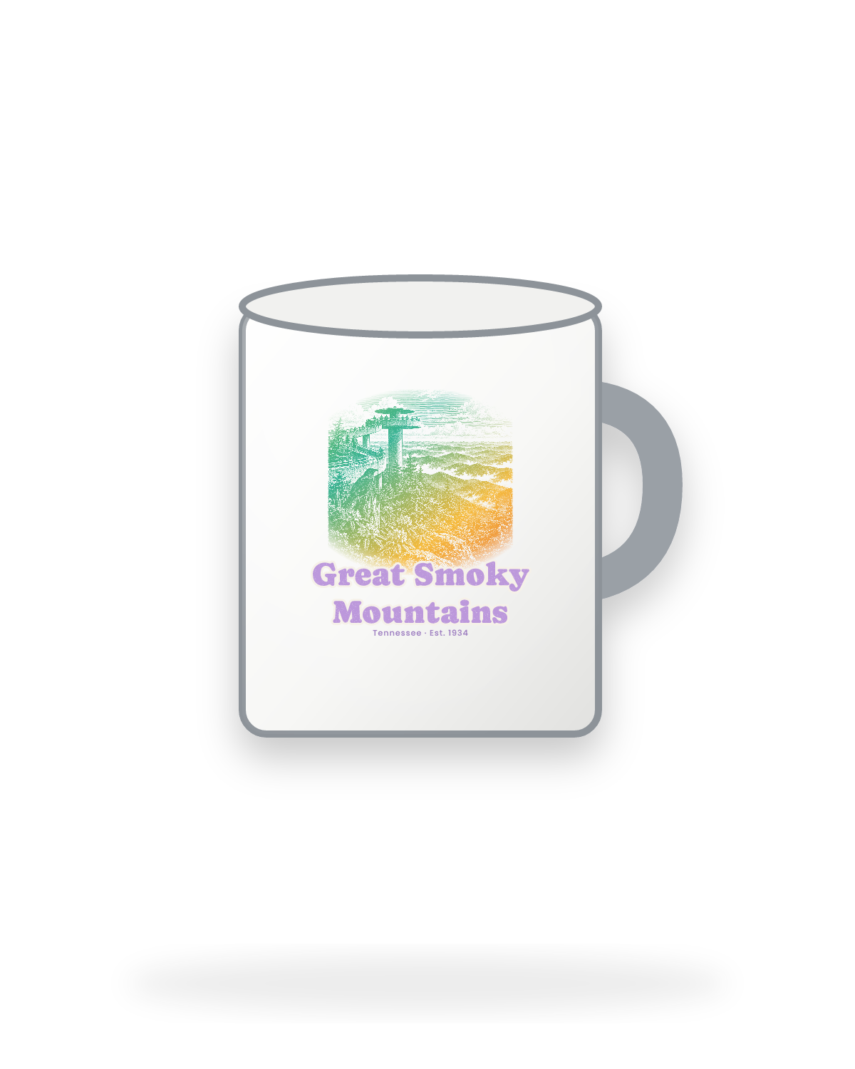 Great Smoky Mountains Clingmans Dome Enamel Camp Mug in White