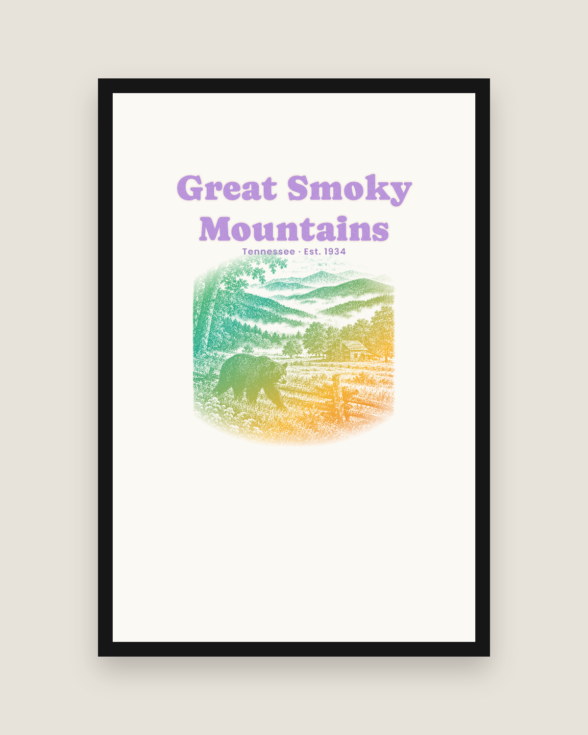 Great Smoky Mountains Cades Cove Bear Matte Poster in White