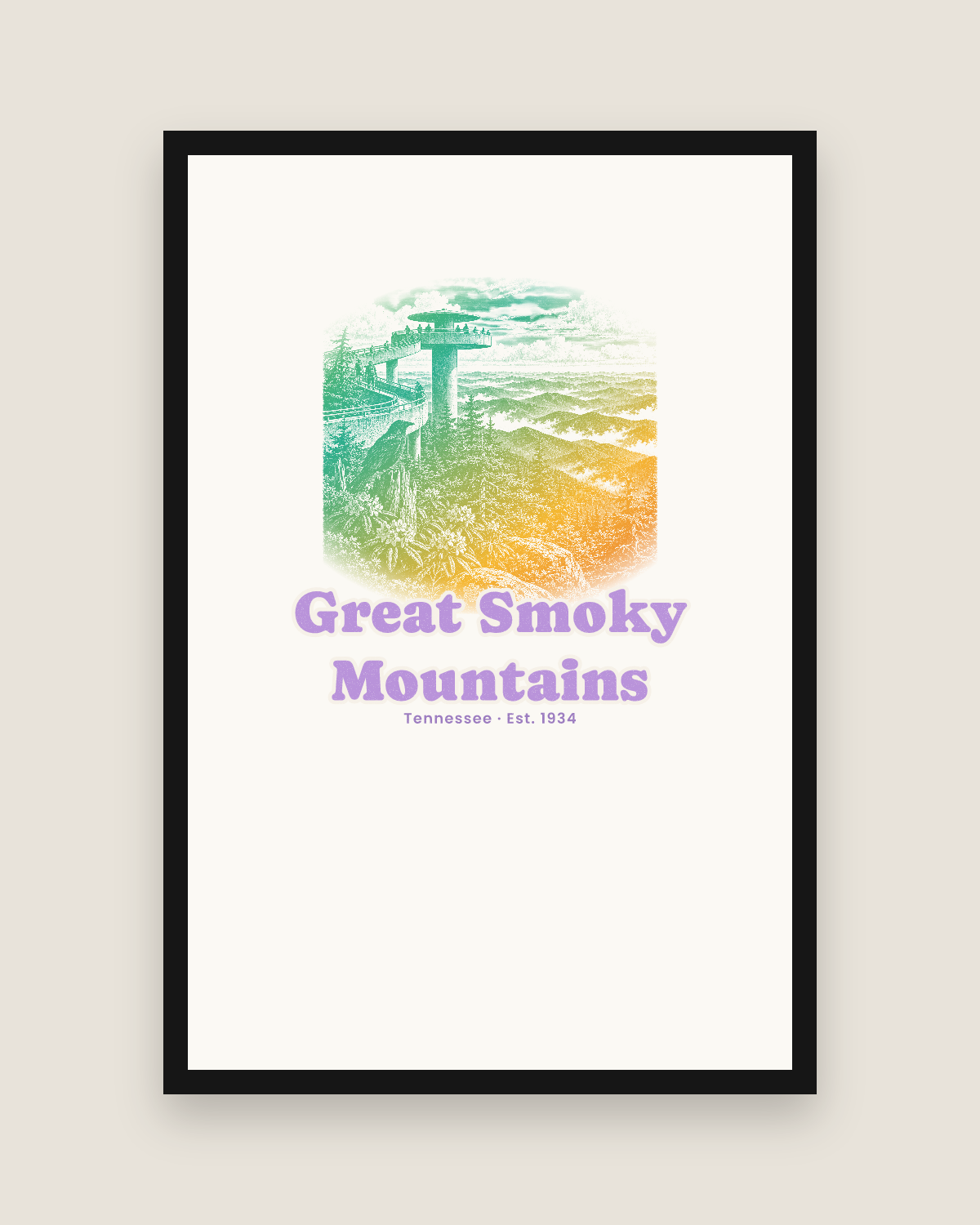 Great Smoky Mountains Clingmans Dome Matte Poster in White