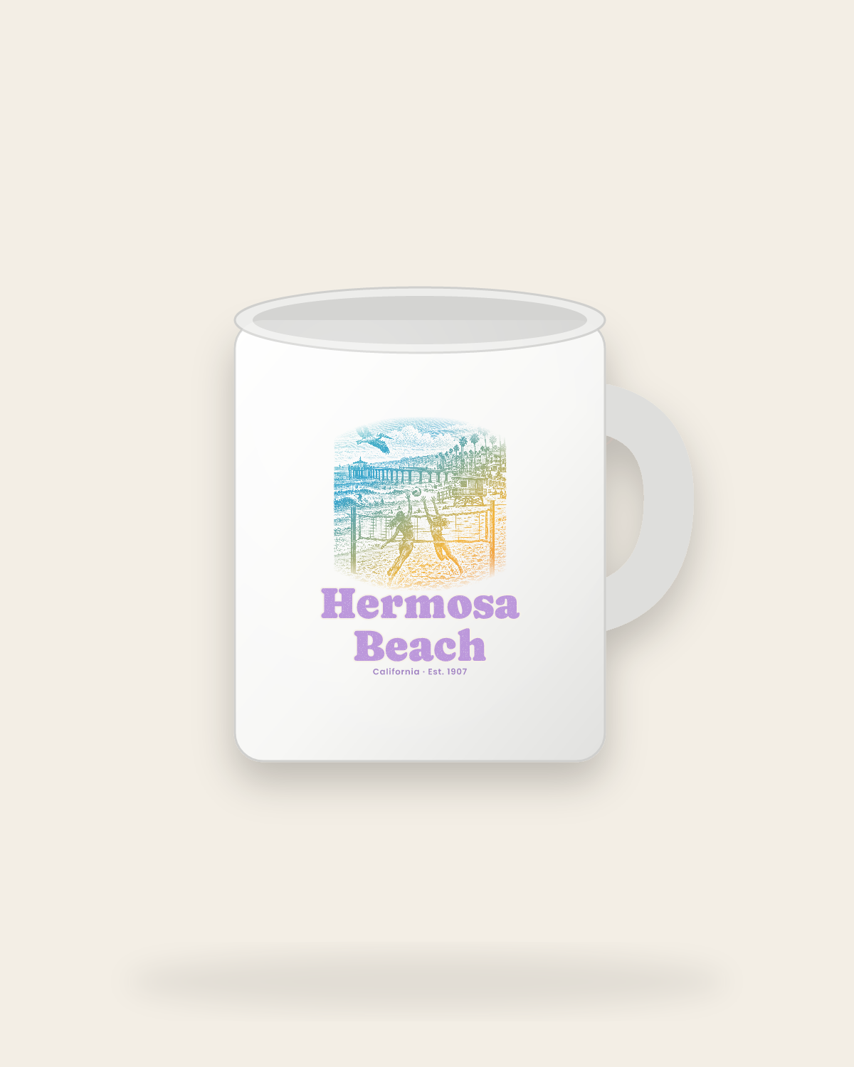 Hermosa Beach Beach Volleyball Ceramic Mug 11oz in White