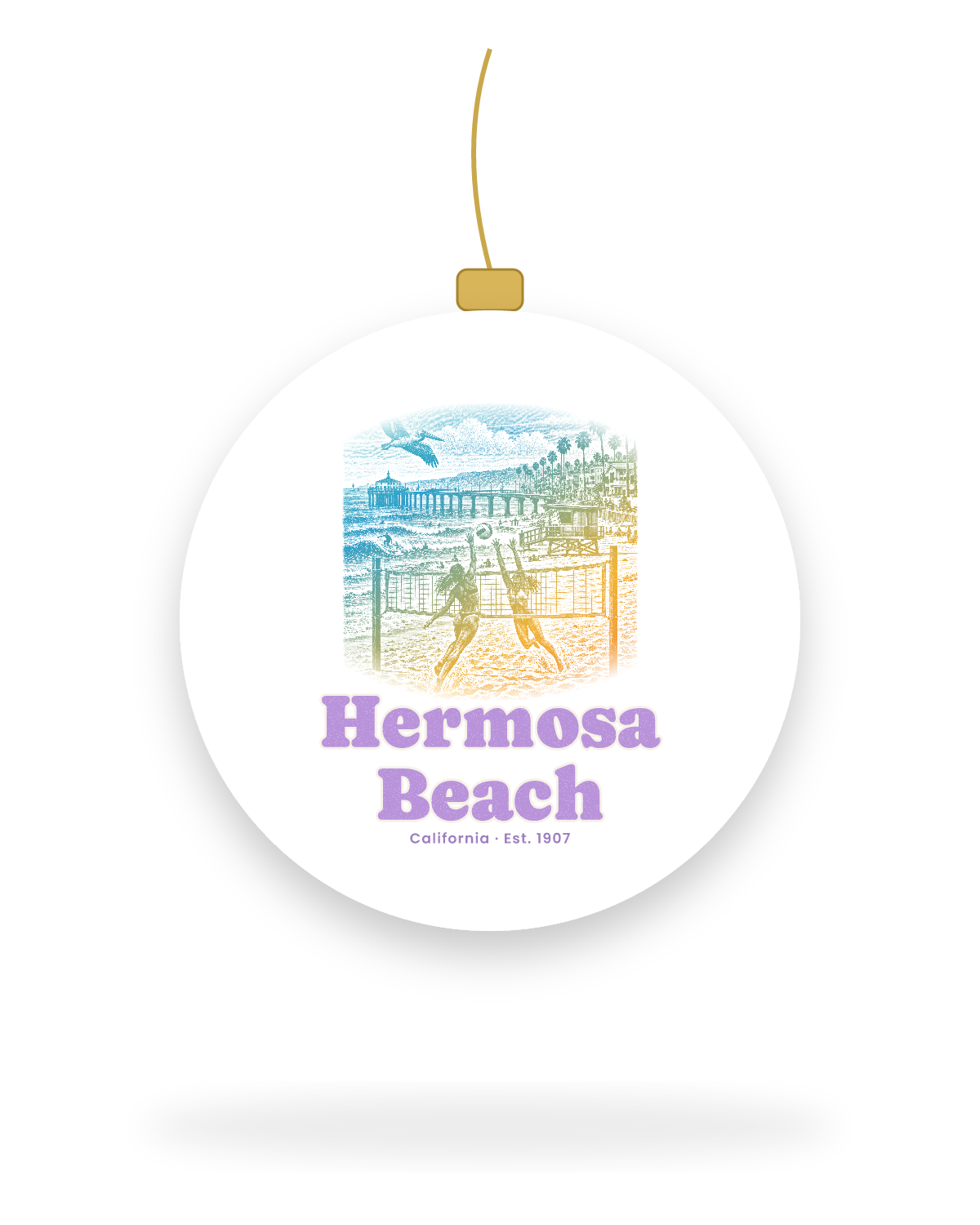 Hermosa Beach Beach Volleyball Ceramic Ornament in White