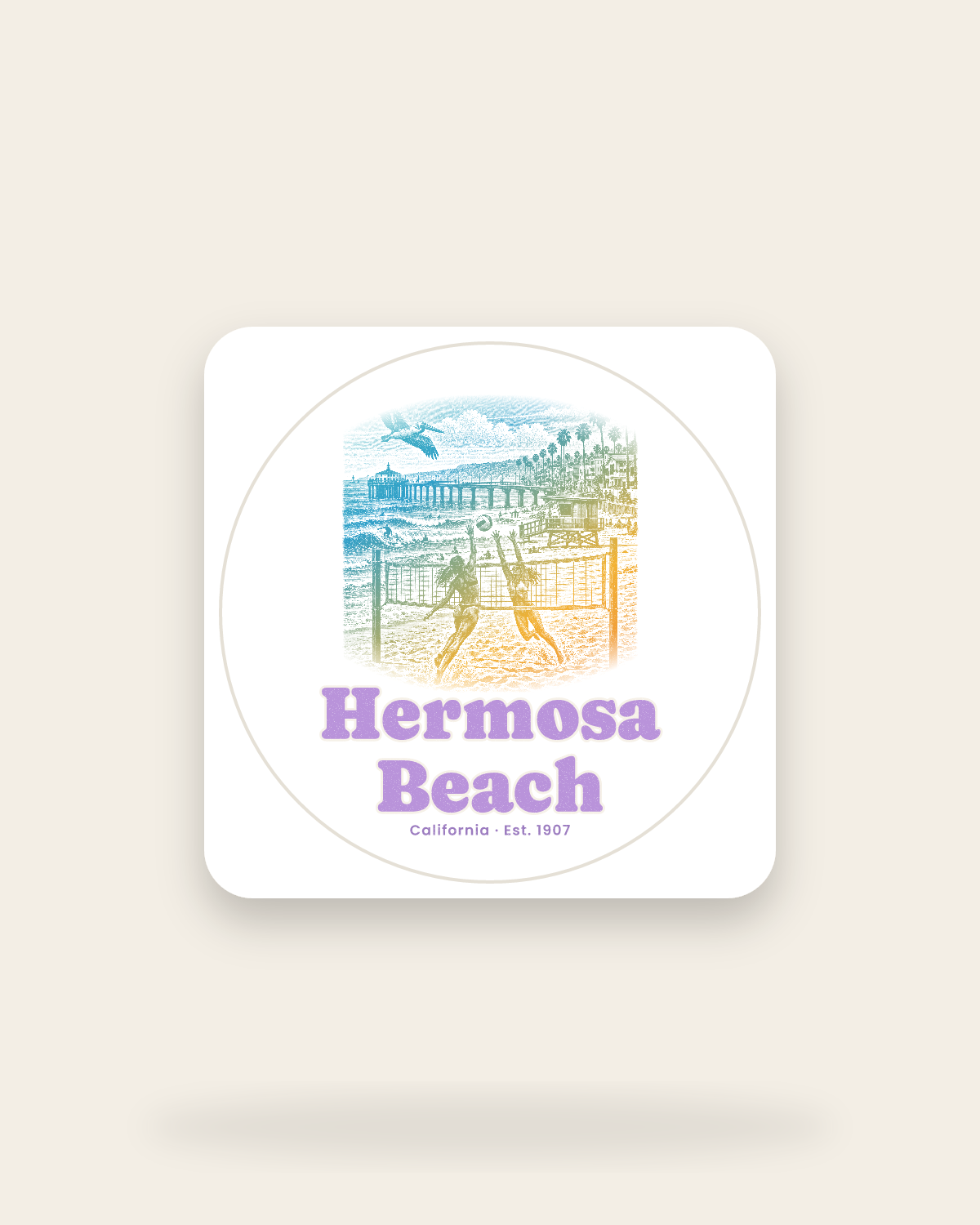 Hermosa Beach Beach Volleyball Kiss-Cut Sticker in White