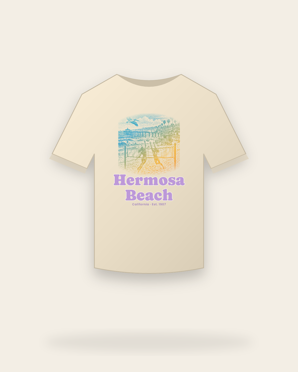 Hermosa Beach Beach Volleyball Organic Cotton Tee in Natural