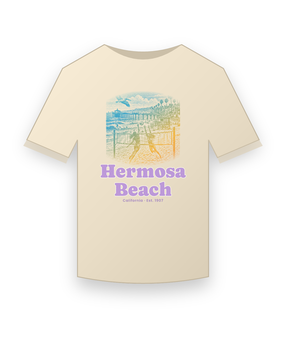 Hermosa Beach Beach Volleyball Classic Tee in Natural