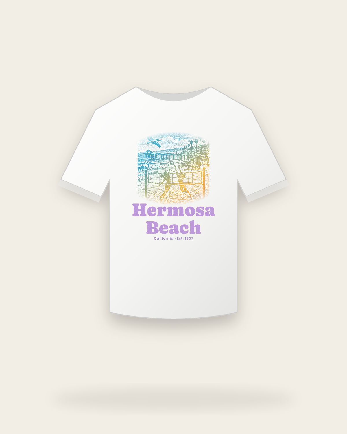 Hermosa Beach Beach Volleyball Youth Tee in White