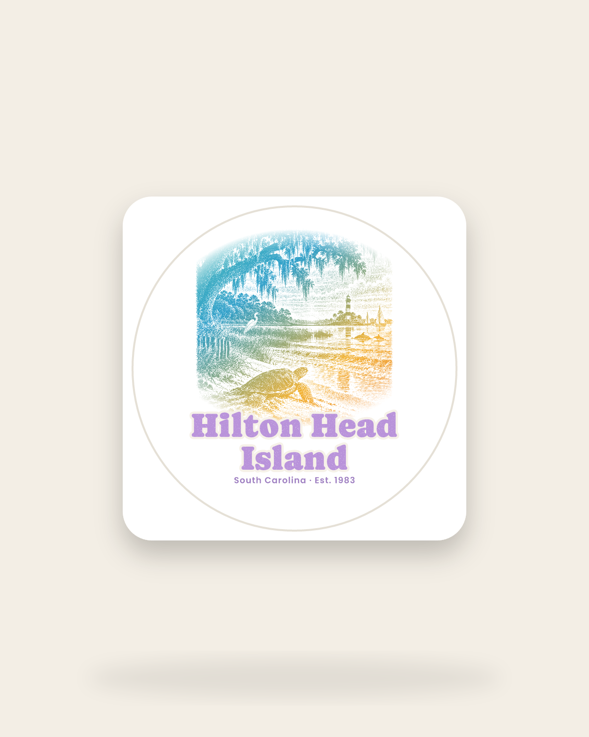 Hilton Head Island Loggerhead Dawn Kiss-Cut Sticker in White