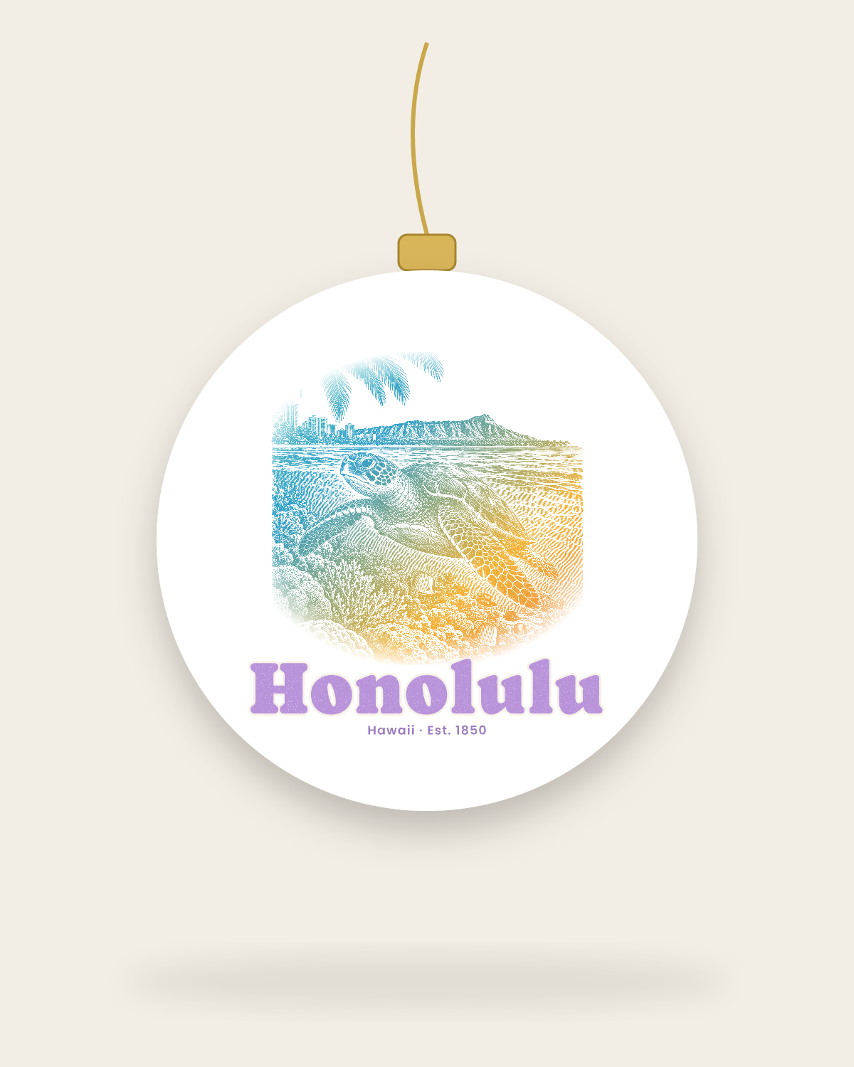 Honolulu Sea Turtle Ceramic Ornament in White