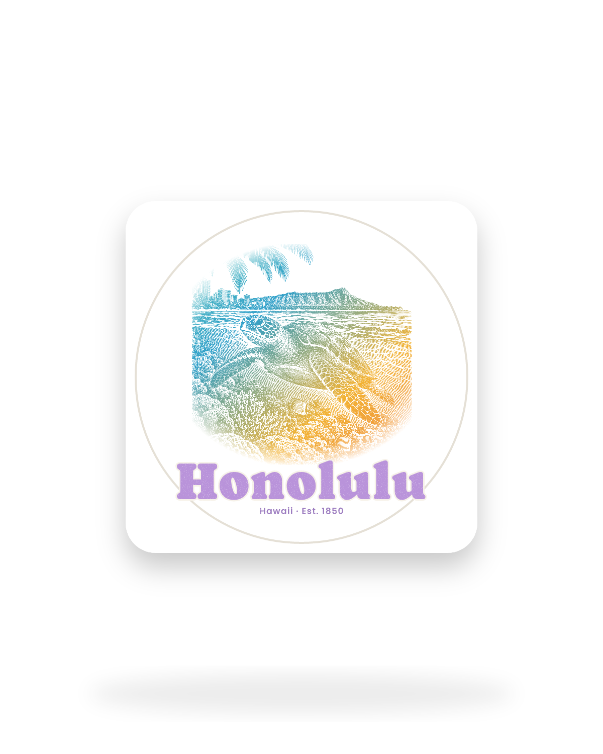 Honolulu Sea Turtle Kiss-Cut Sticker in White