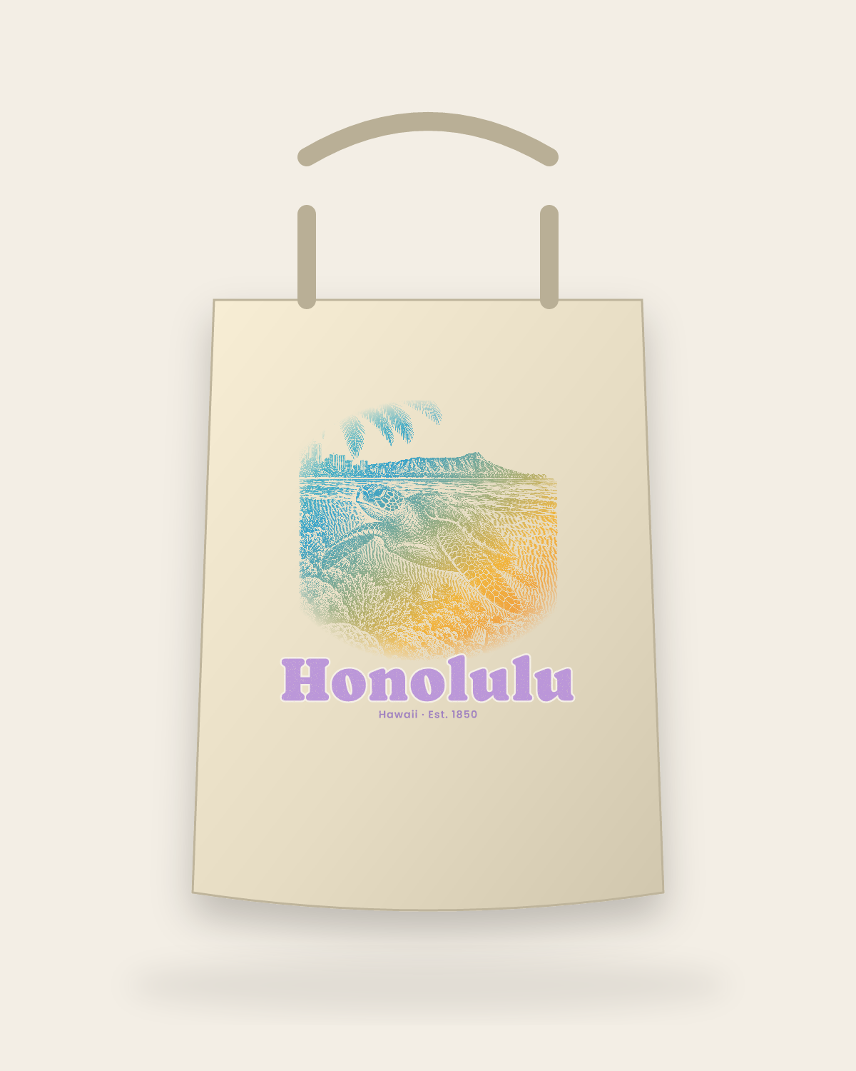 Honolulu Sea Turtle Canvas Tote in Beige