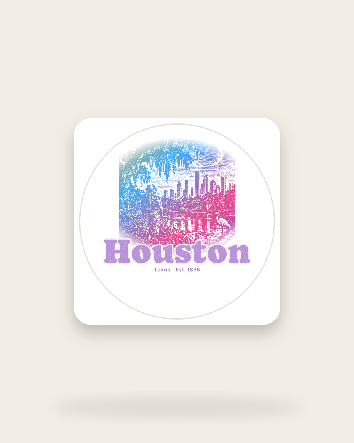 Houston Bayou Moon Kiss-Cut Sticker in White