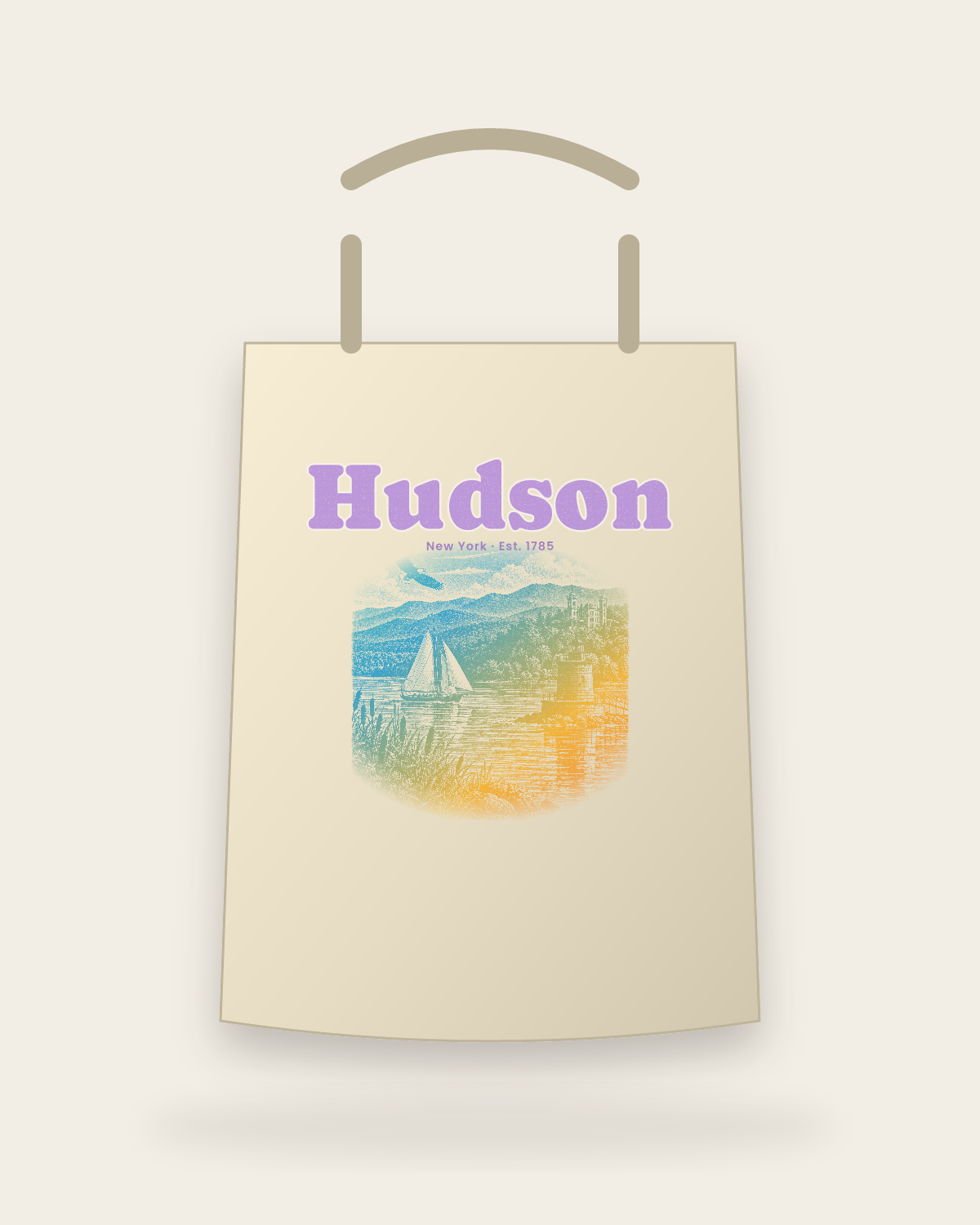 Hudson River Lighthouse Canvas Tote in Beige