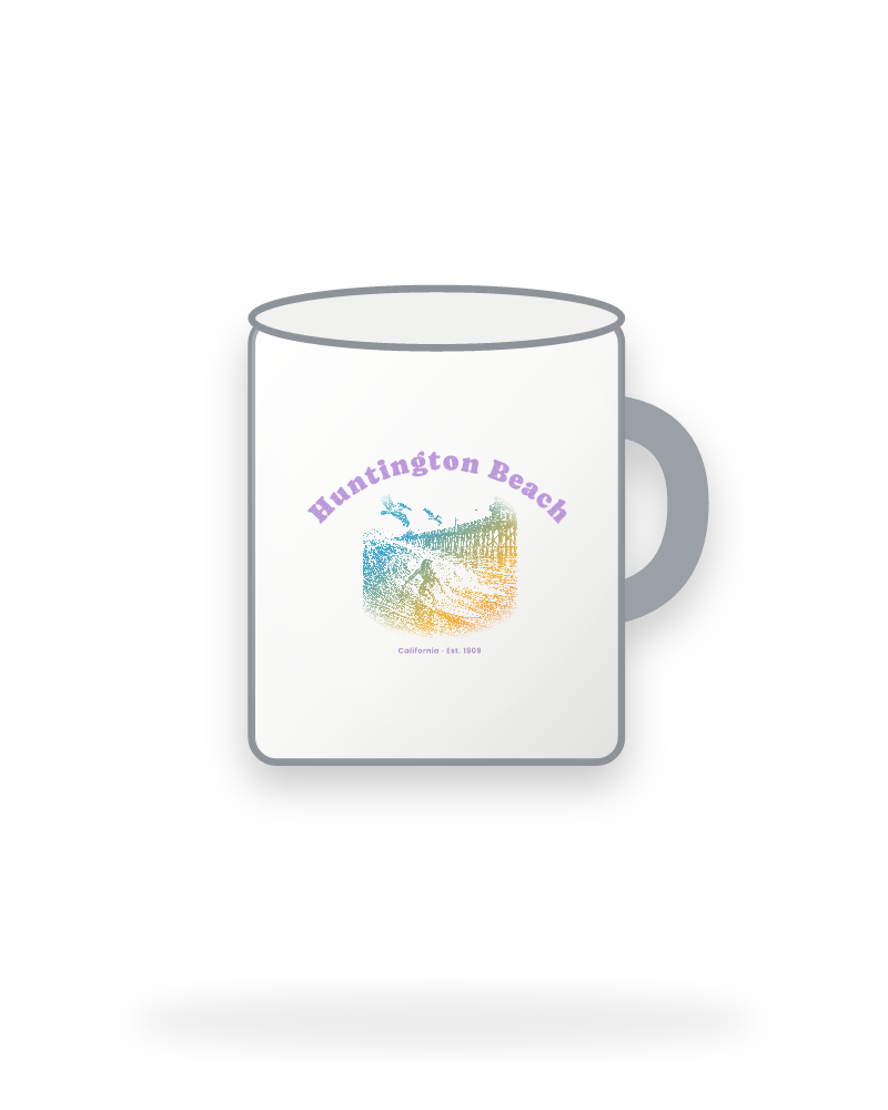 Huntington Beach Pier Surfer Enamel Camp Mug