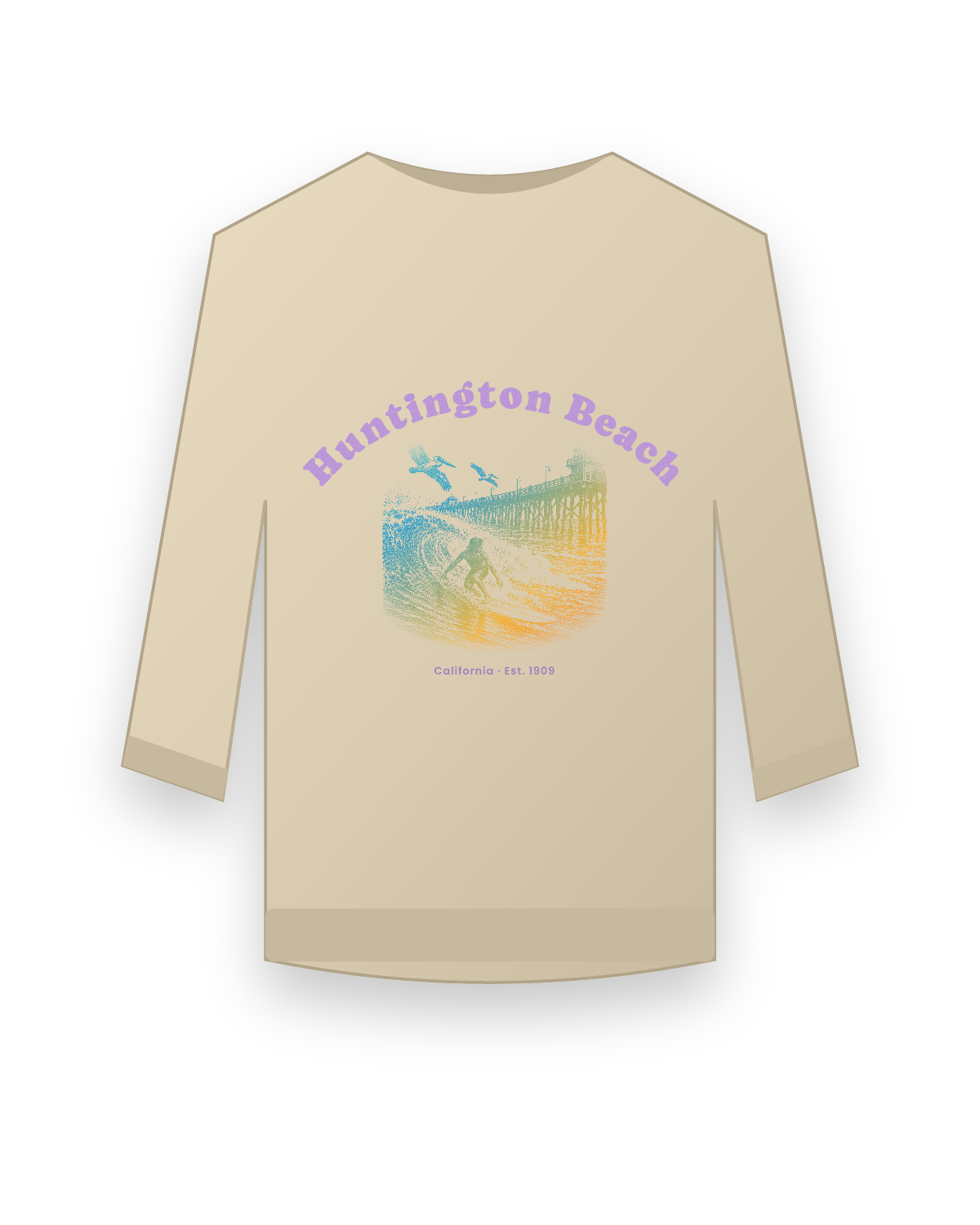 Huntington Beach Pier Surfer Crewneck Sweatshirt in Sand