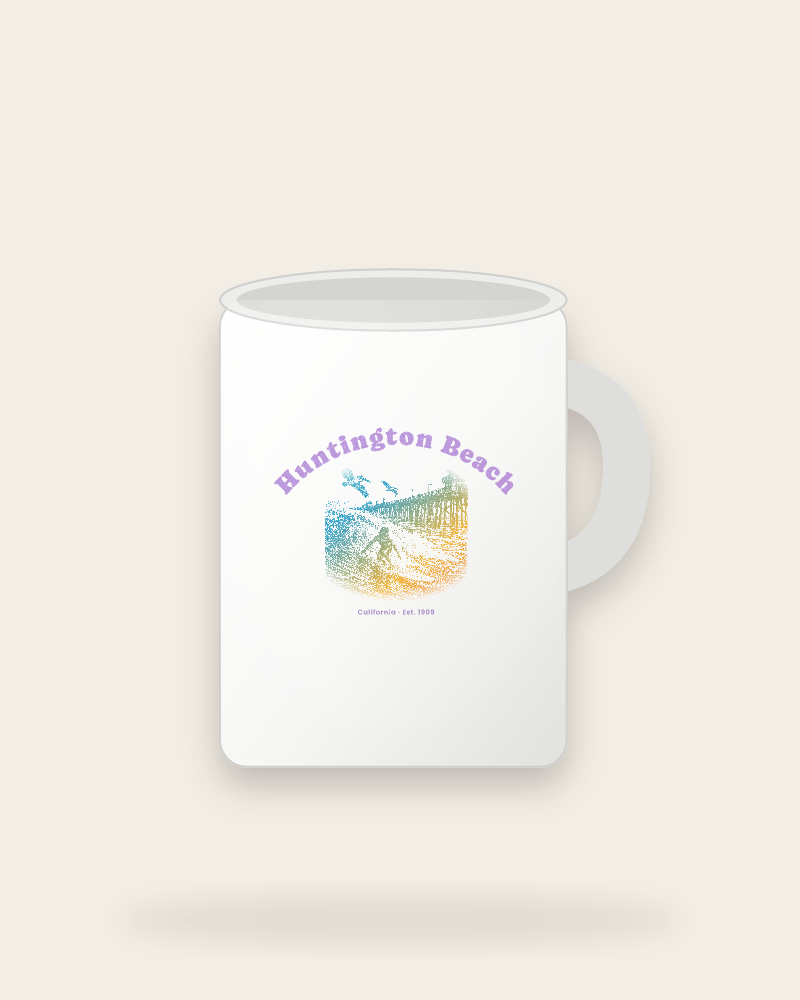 Huntington Beach Pier Surfer Ceramic Mug 15oz