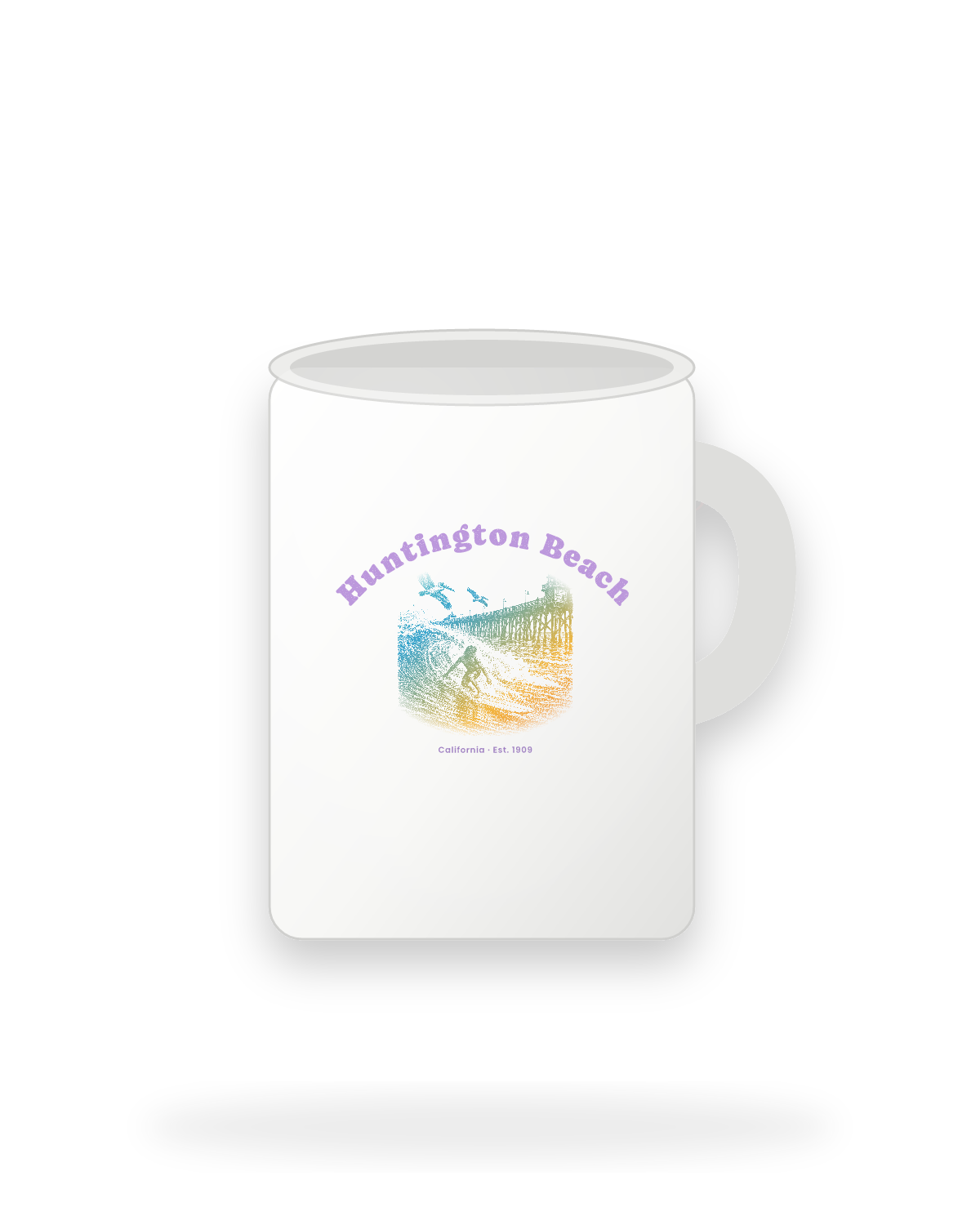 Huntington Beach Pier Surfer Ceramic Mug 15oz in White