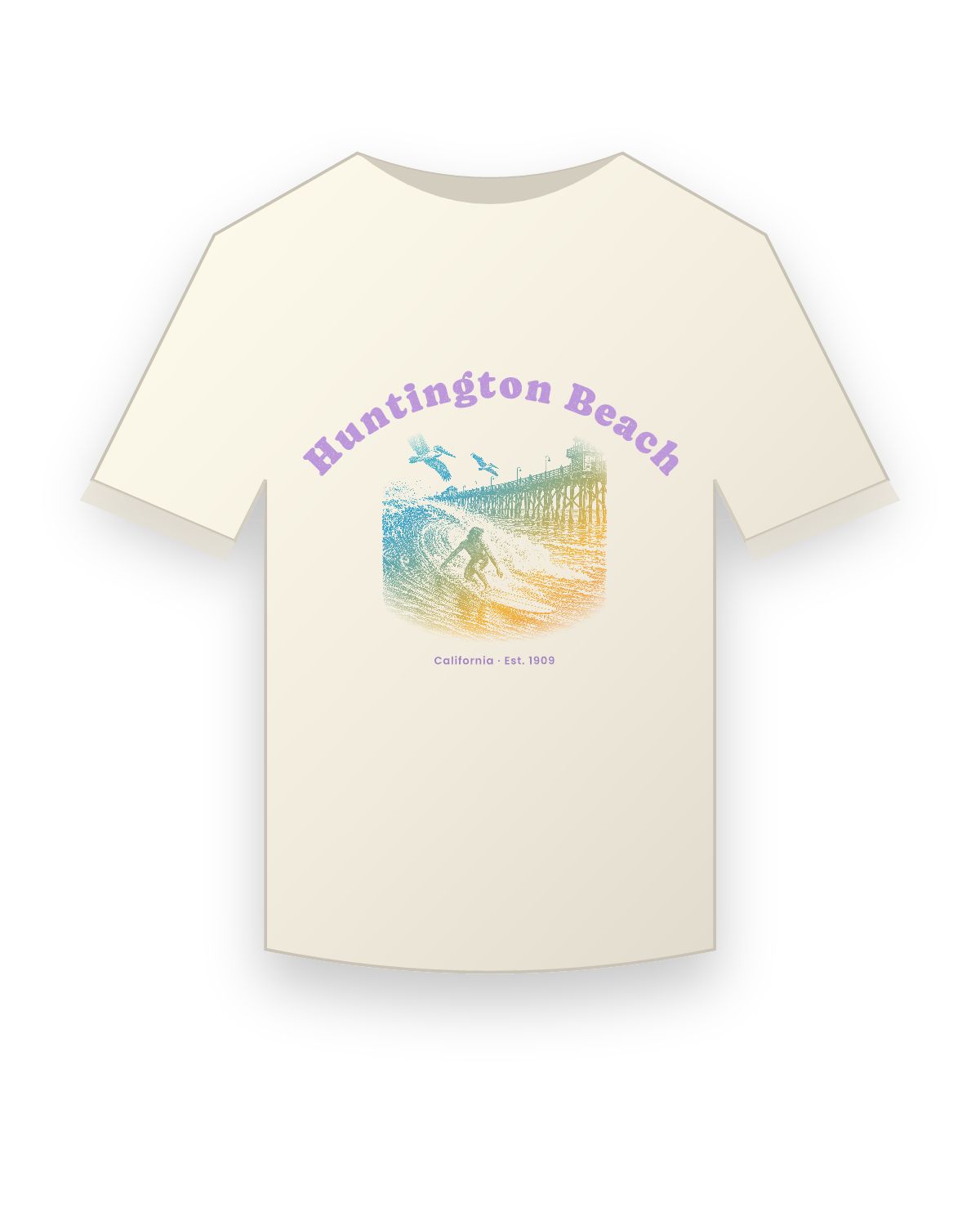 Huntington Beach Pier Surfer Vintage Wash Tee in Ivory