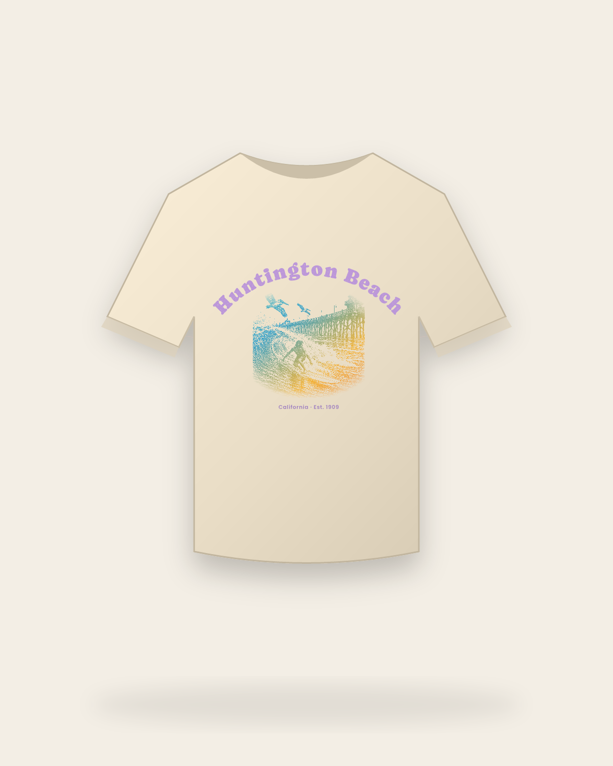 Huntington Beach Pier Surfer Classic Tee in Natural