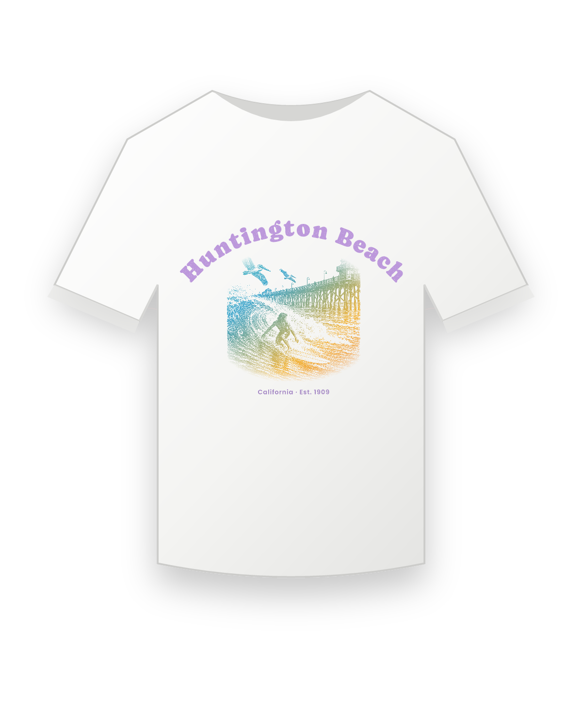 Huntington Beach Pier Surfer Youth Tee in White