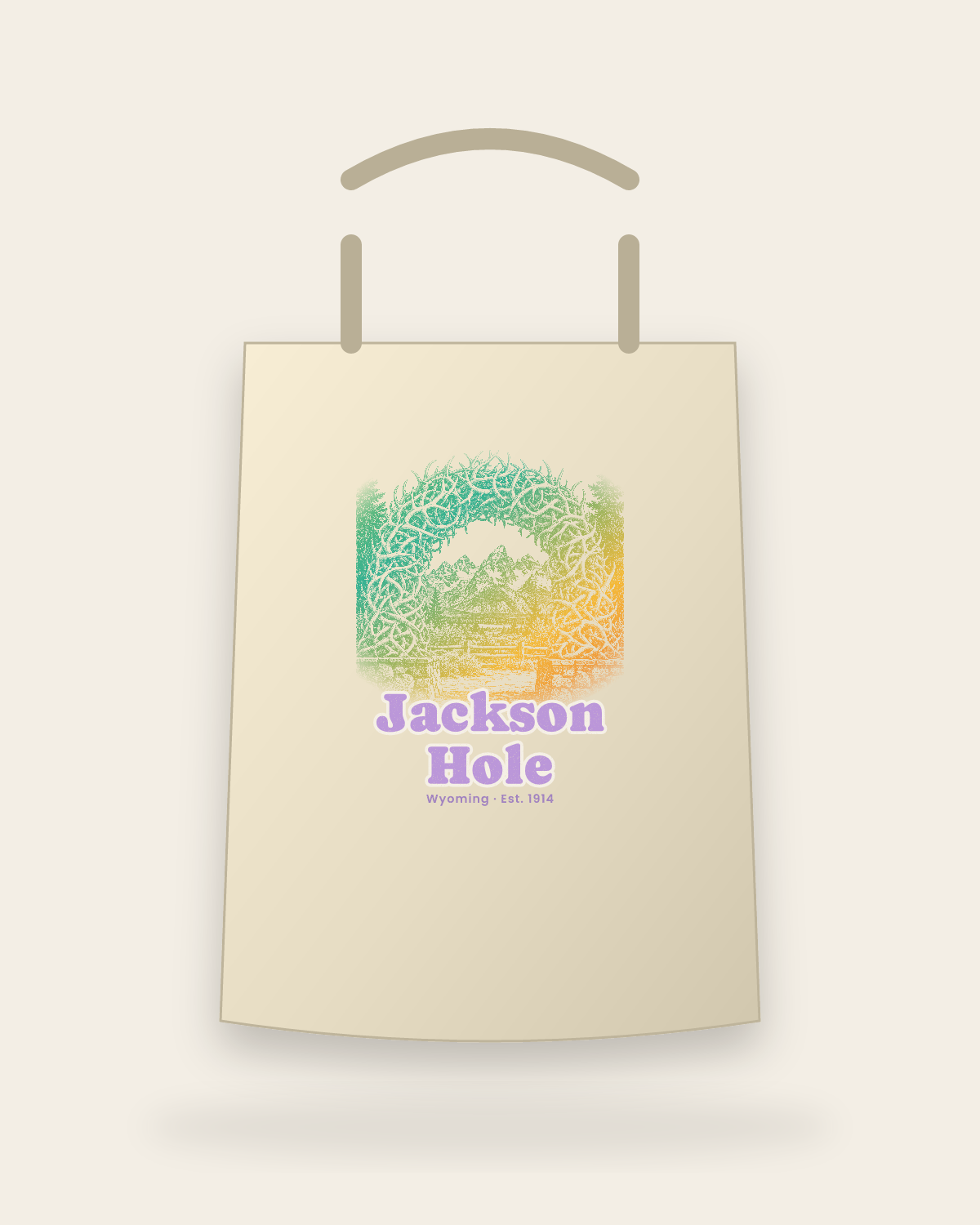 Jackson Hole Antler Arch Canvas Tote in Beige