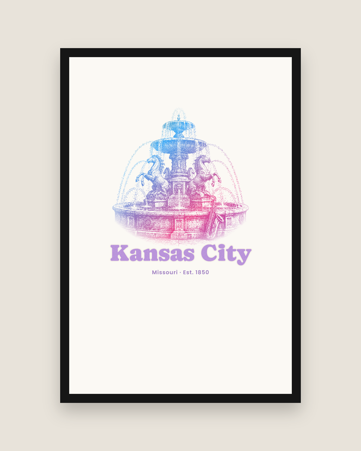 Kansas City Fountain Matte Poster in White